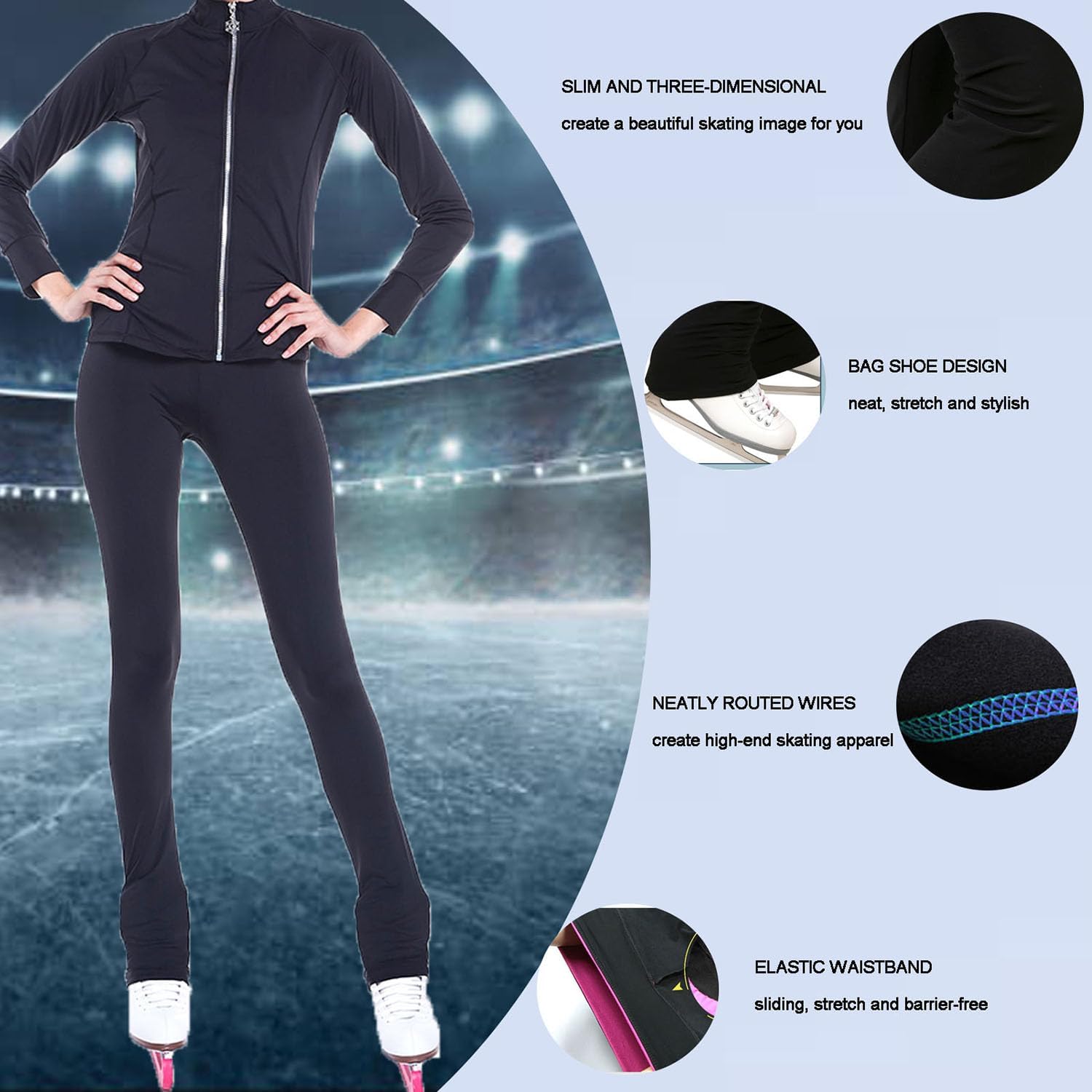 Eislauf-Outfit für Mädchen, Eislaufjacke, Eiskunstlaufhose für Mädchen, Eislaufhose für Mädchen, Eislaufhose für Trainingskleidung,Blau,S