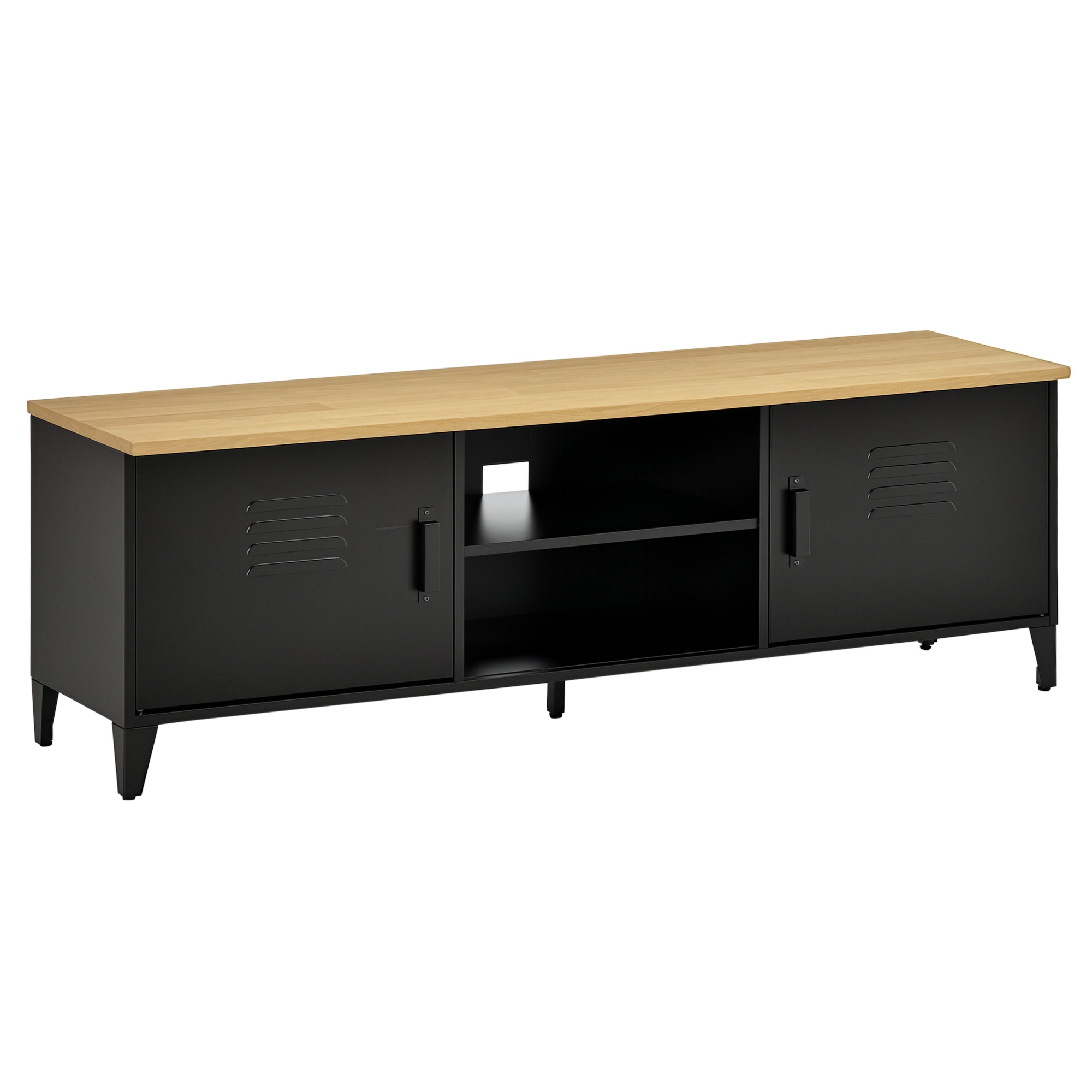 HOMCOM TV Schrank Fernsehschrank TV-Regal Fernsehtisch TV Lowboard Kommode für Fernseher bis zu 55" mit 2 Türen Regal für Wohnzimmer Schlafzimmer Metall Holz Schwarz 150 x 40 x 50 cm