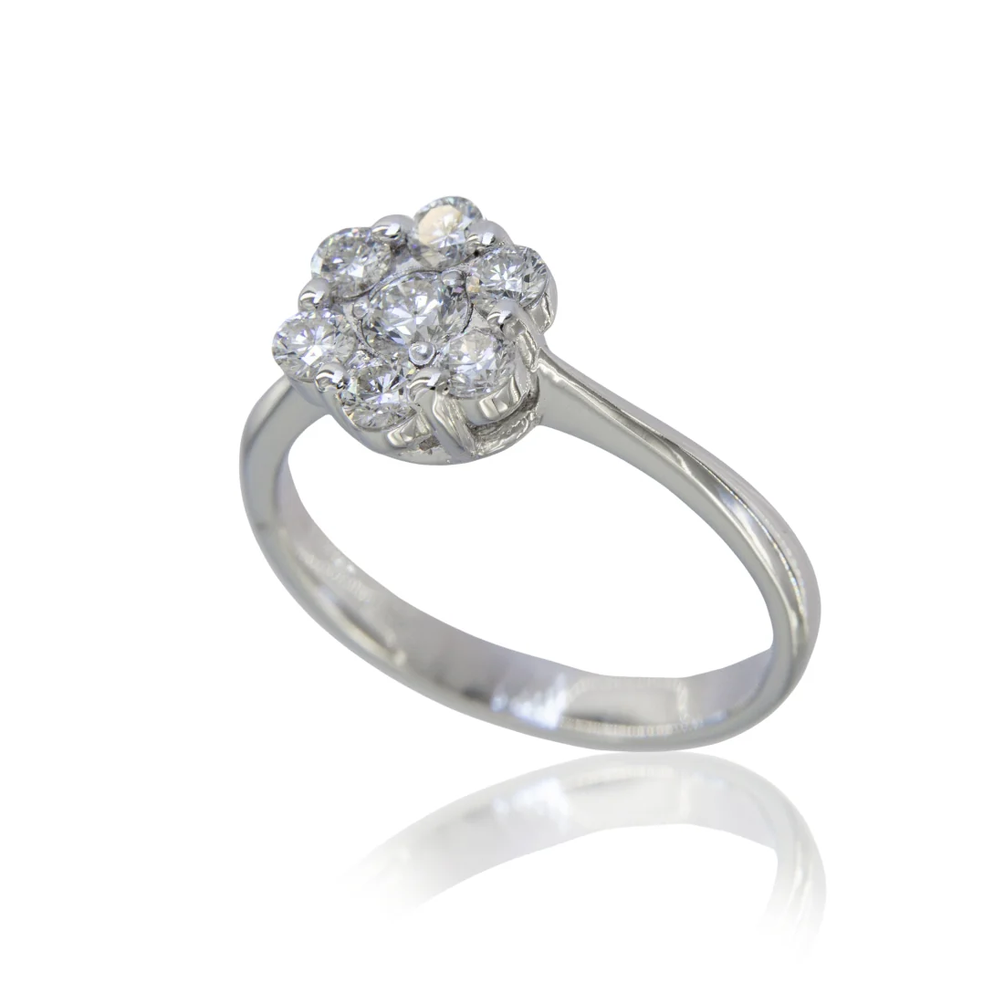 Anello da donna a rosetta magic in oro bianco e brillanti ct 0,78