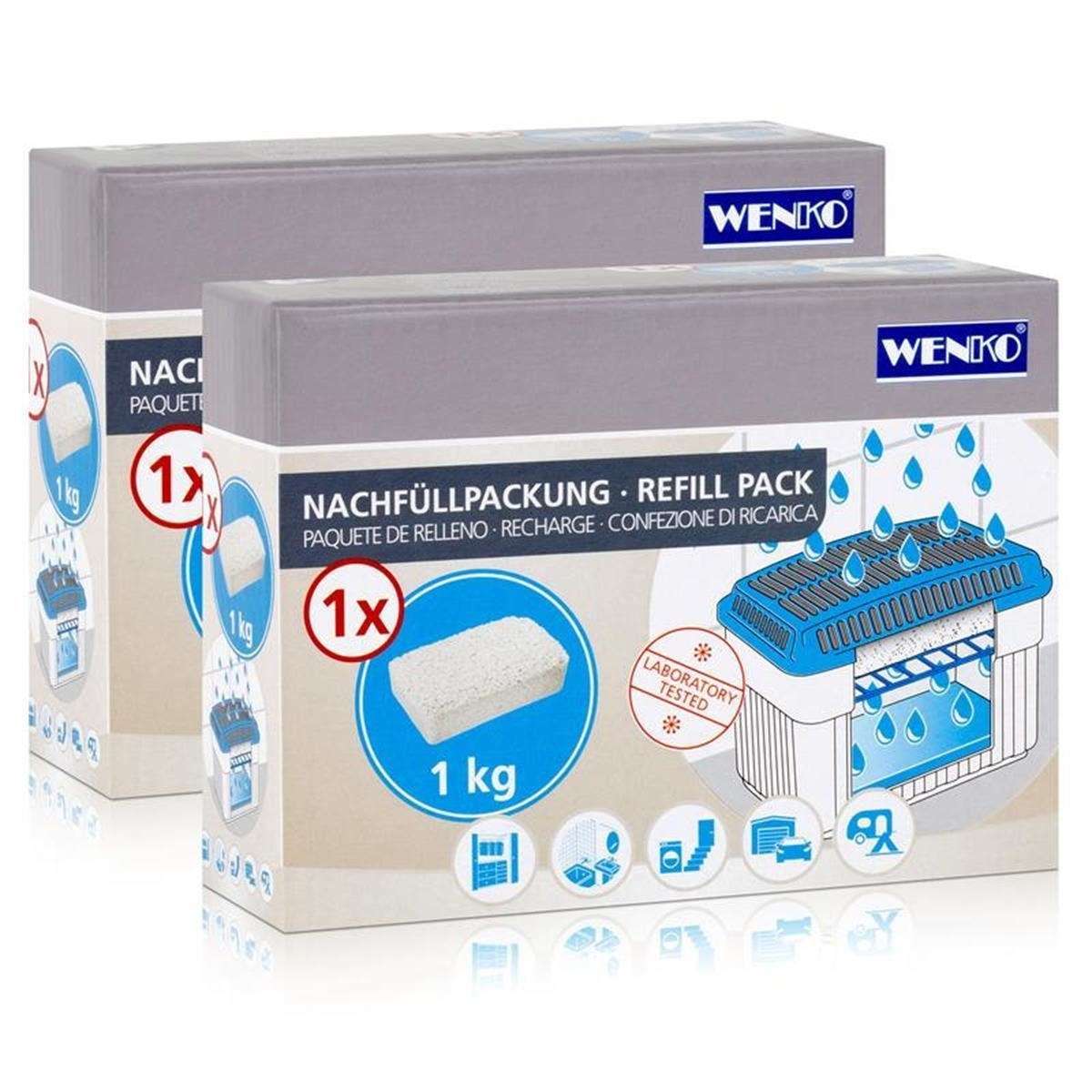 Luftentfeuchter 2x Wenko Nachfüllpackung Feuchtigkeitskiller Raum-Entfeuchter, 1kg Gra