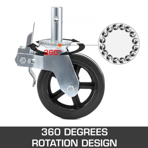 VEVOR Lenkrollen aus Polyurethan, 8 Zoll Eisenkern, Lenkstangenrollen mit Doppelfeststellbremse, verstellbare Füße, Tragfähigkeit 1100 lbs/500 kg pro Rad, 4er Pack