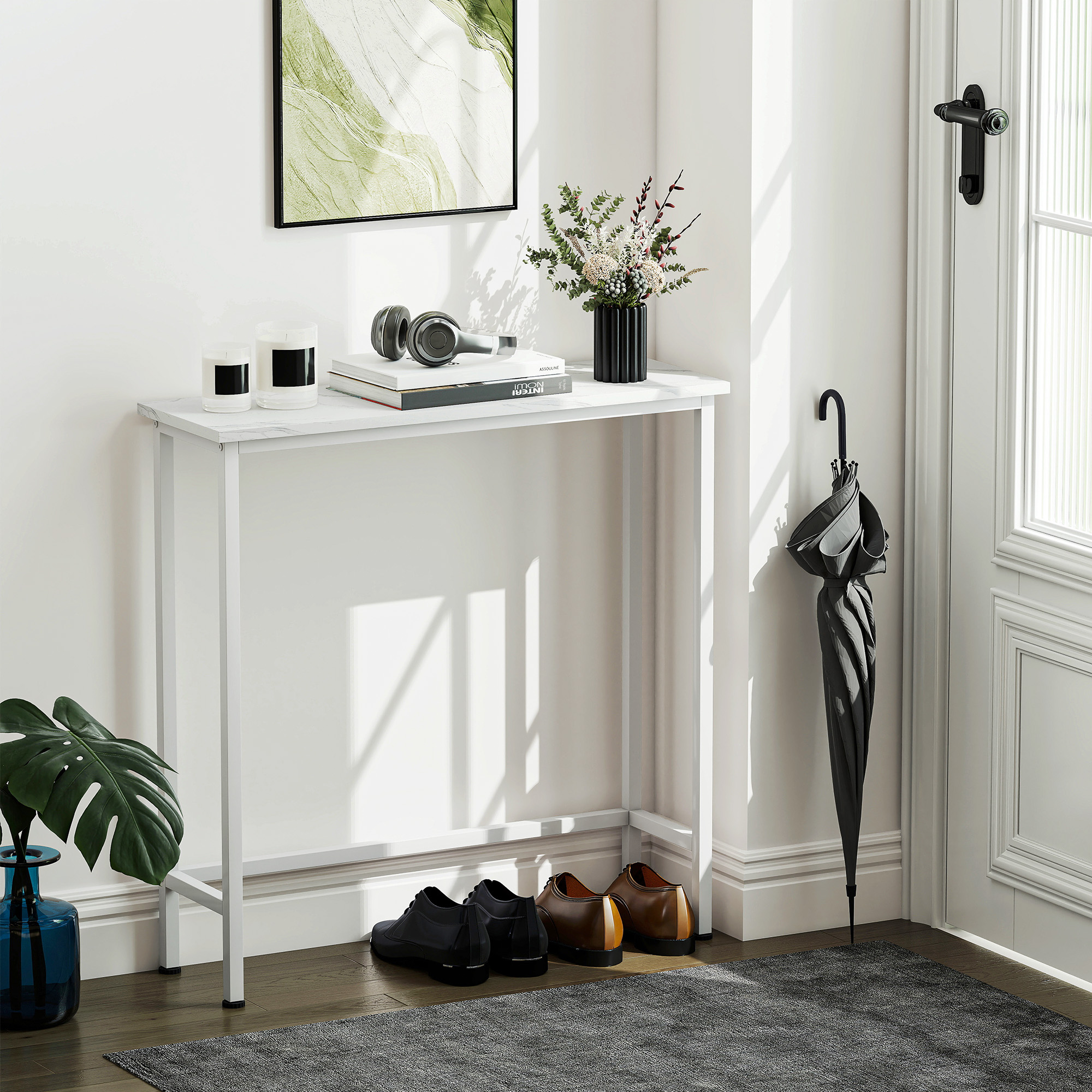 HOMCOM Konsolentisch Flurtisch mit verstellbar Fußpads, Kippschutz 75 x 24 x 76 cm für Kleinen Raum Weiß