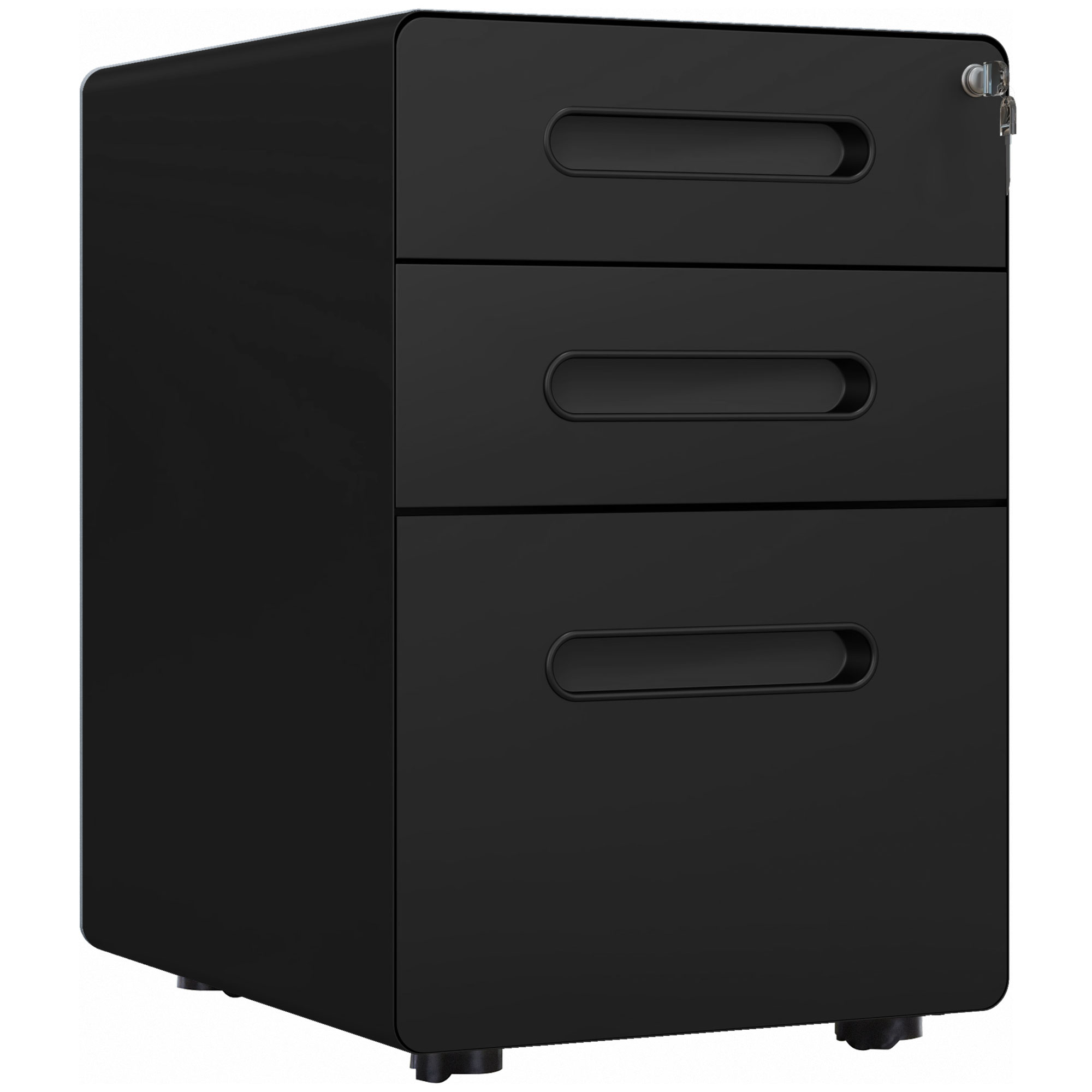 Vinsetto Rollcontainer, mobiler Aktenschrank mit 3 Schubladen, abschließbarer Büroschrank mit Hängeregistratur, Aufbewahrung, Stahl, 39 x 48 x 59 cm Schwarz