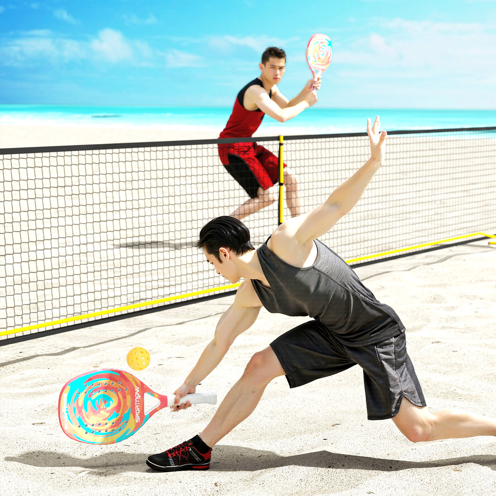Strand-Tennis-Schläger SPORTNOW aus Carbonfaser mit Schlägertasche und rutschfestem Griff, gelb