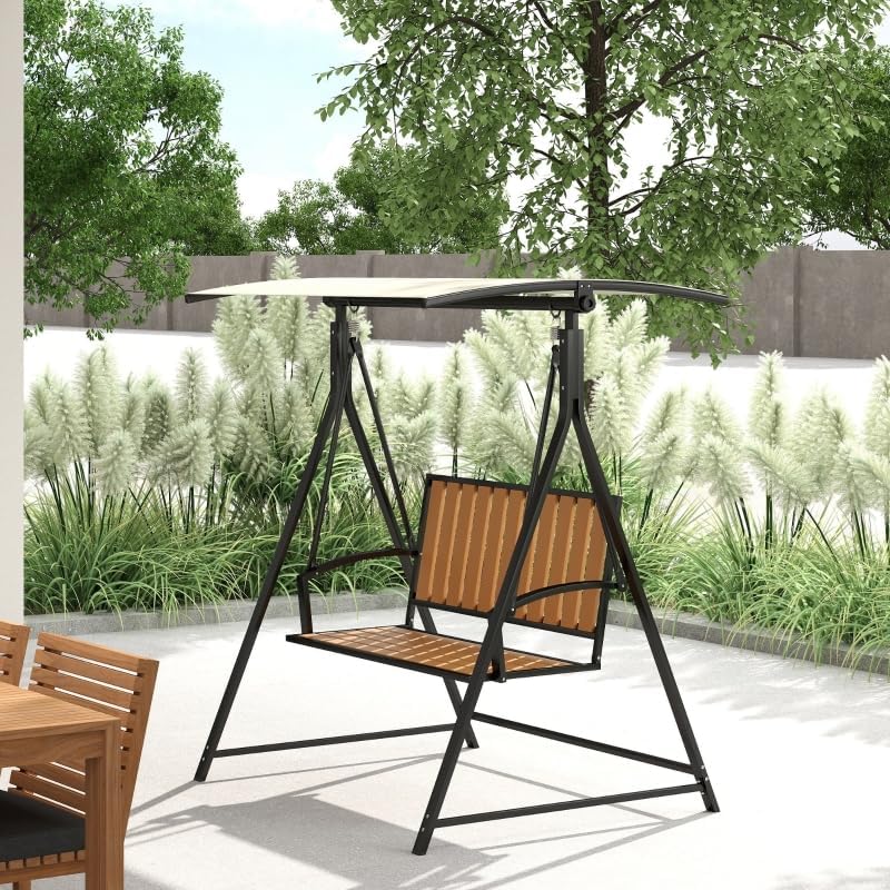 2 persone con canopy regolabile – Compact Garden Swing Chair 529lbs Capacity – Quick Assembly Outdoor Patio Furniture 142 x 112 x 162 cm, nero