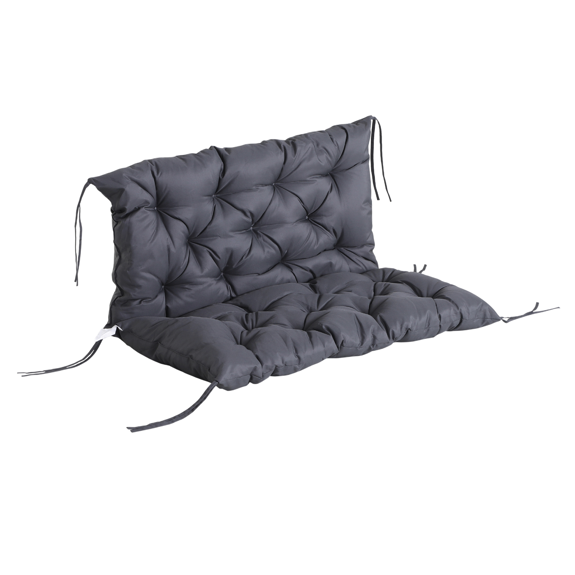 Outsunny 2 Sitzer Bankauflage 100 x 98 x 8 cm Sitzkissen mit Bändern Rückenkissen für Indoor/Outdoor Polster Auflage für Sitzbank Gartenbank Gartenmöbel Hollywoodschaukeln Dunkelgrau