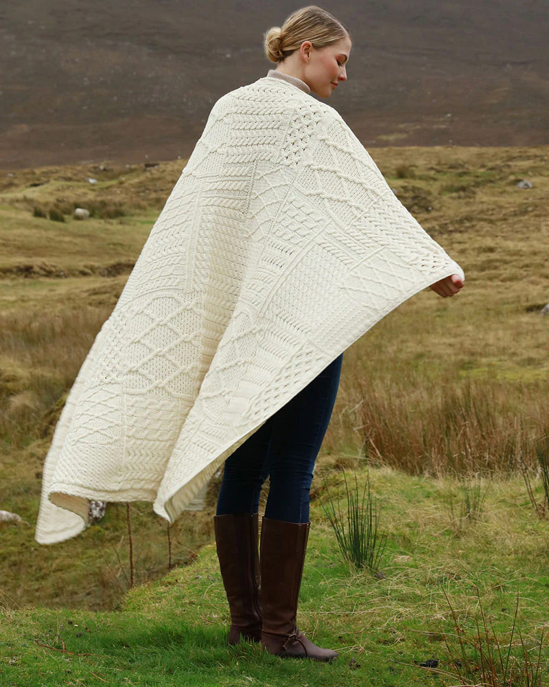 Aran Patchwork Blanket  , Natural