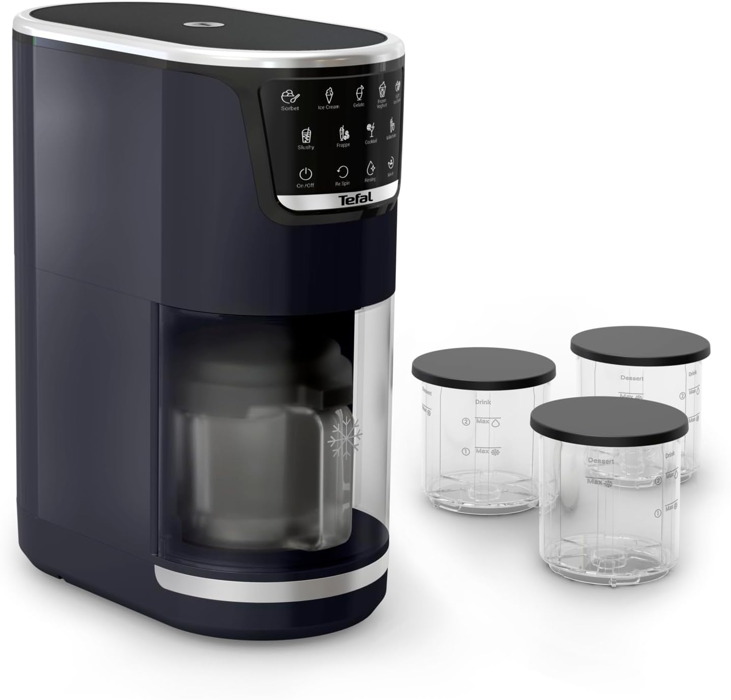 Tefal Dolci Eismaschine - 10 Programme für Eiscreme, Sorbet, Gelato  und  Frozen Yogurt, 1-Step-Perfector Technologie, inkl. 3x Tritan-Eisschüsseln, Mix-In-Funktion  und  automatisches Reinigungsprogramm