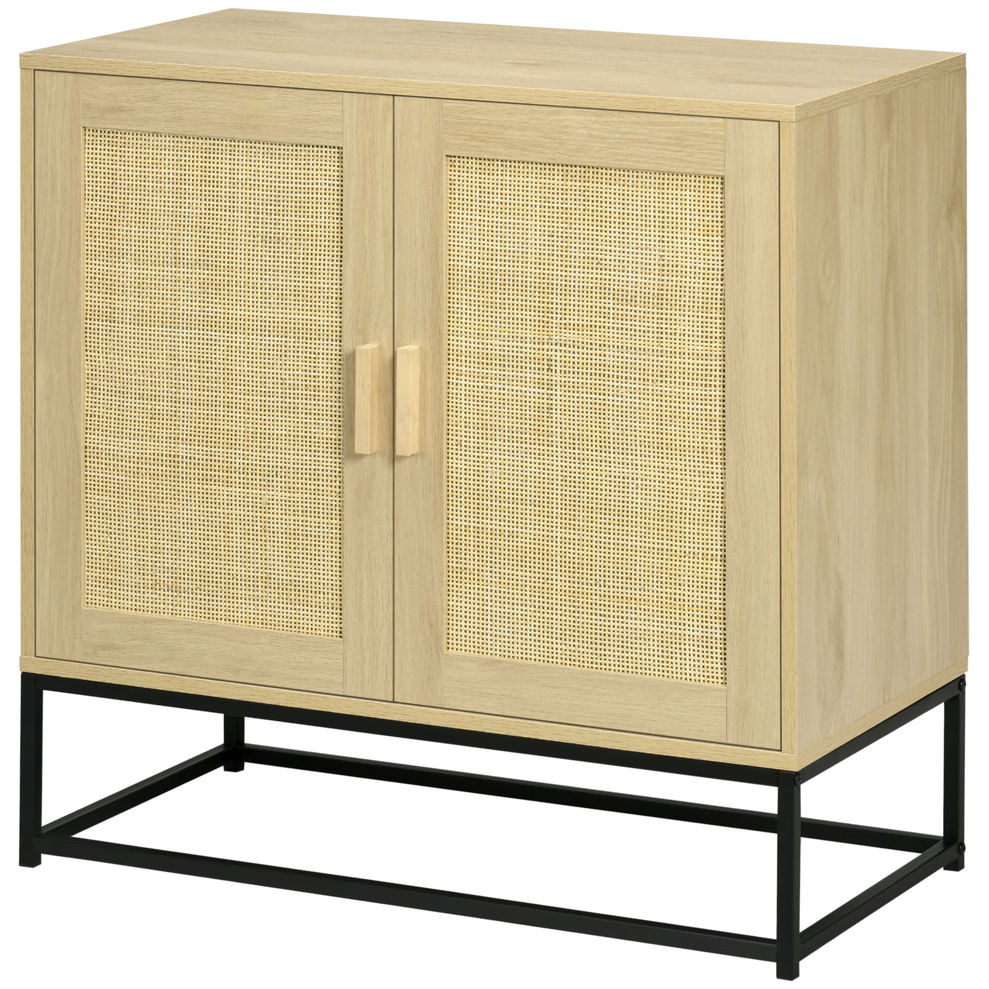 HOMCOM Bohème-Stil Sideboard mit 2 Türen aus geflochtenem Rattan, höhenverstellbarem Regal, 80 x 40 x 80 cm Natur