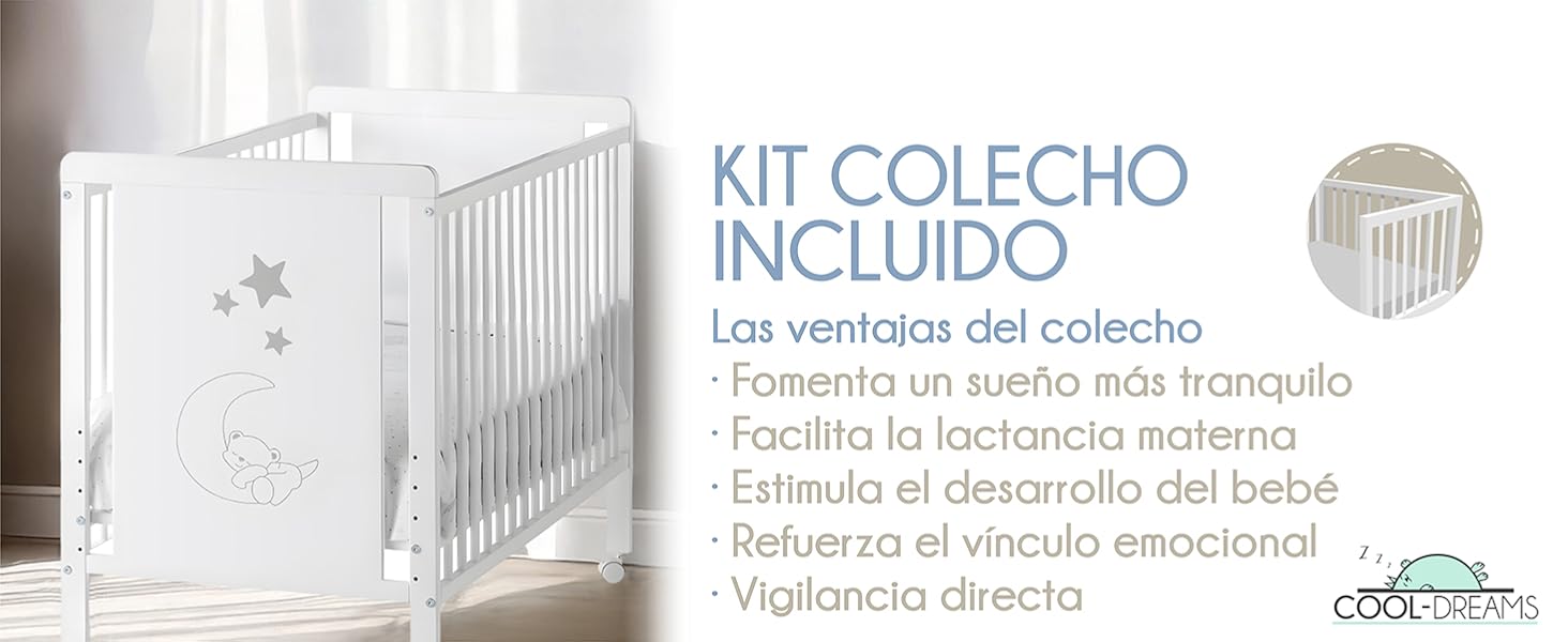 Cool Dreams - Cuna Indi 60 x 120 cm - Kit Colecho - Colchon Morfeo - Juego Sabanas