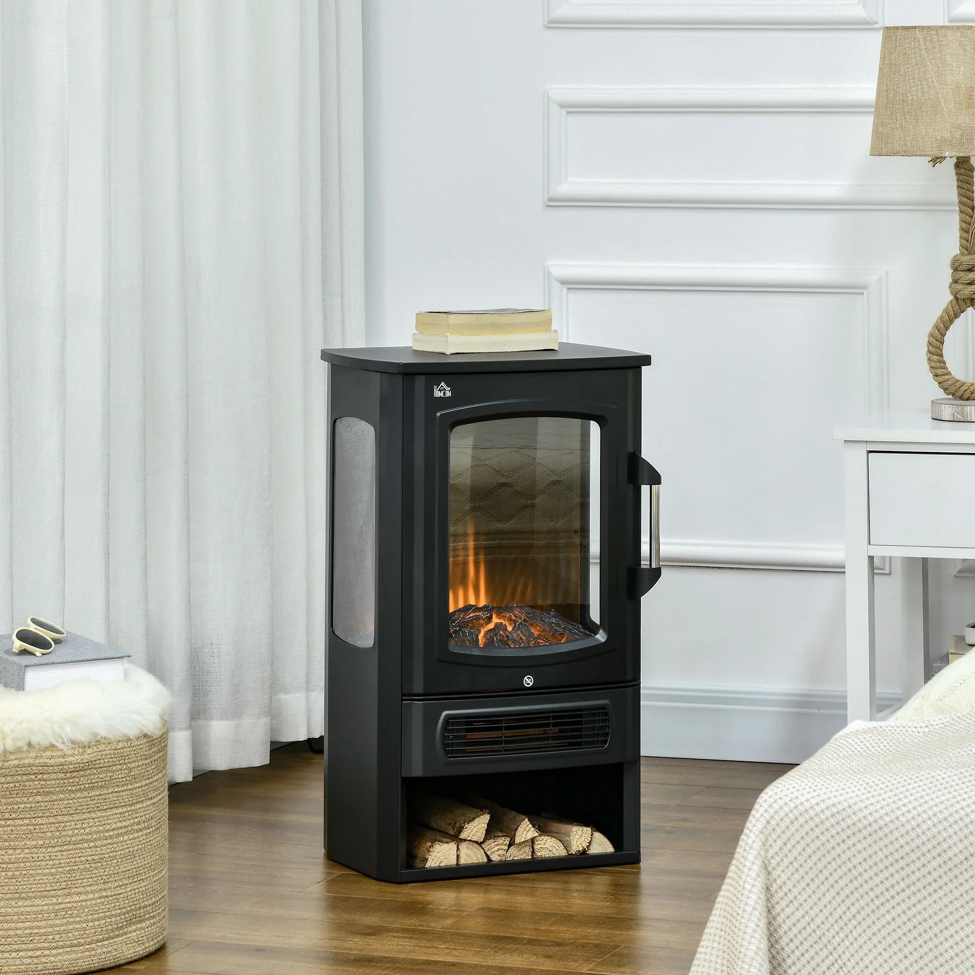 HOMCOM Elektrische haard LED-vlameffect 2 verwarmingsstanden Oververhittingsbeveiliging
