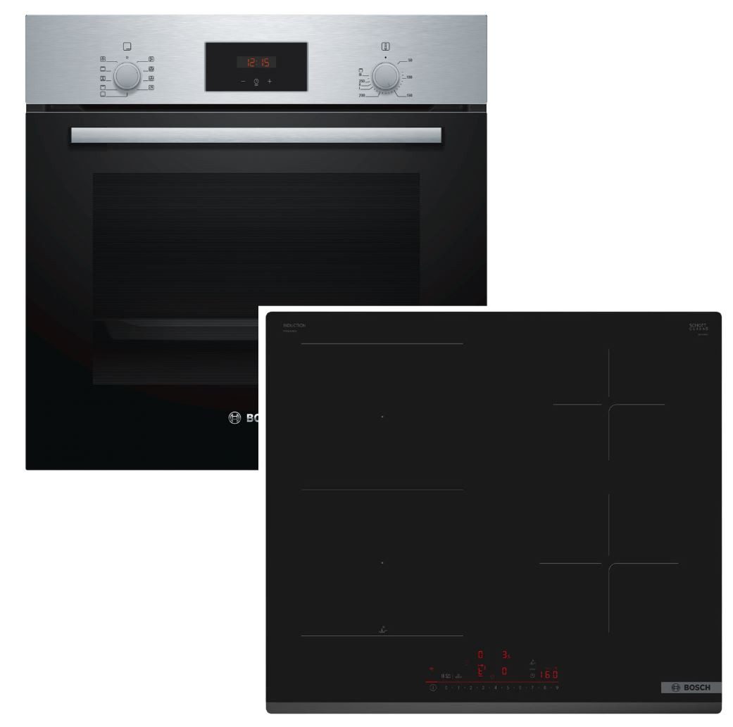 Backofen-Set Schnellaufheizung Teleskop + Induktionskochfeld PowerBooster 60cm NEU