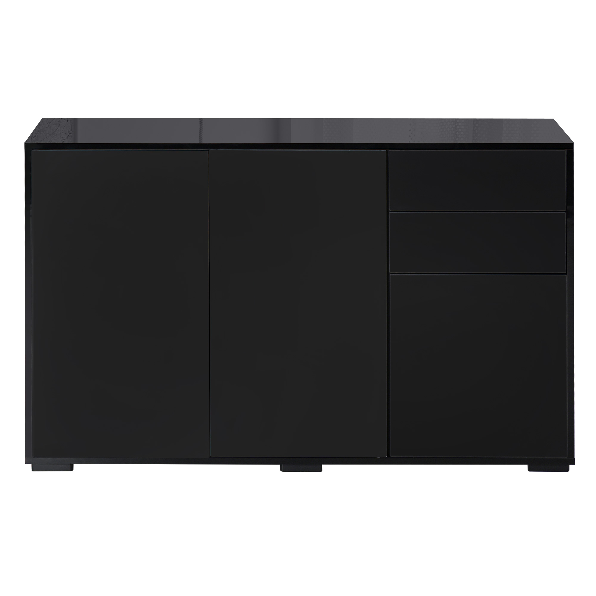 HOMCOM Buffet-Sideboard Aufbewahrungsschrank mit 2 Schubladen, 3 Türen, höhenverstellbarem Regal, Teilchenplatten, 117 x 36 x 74 cm Schwarz