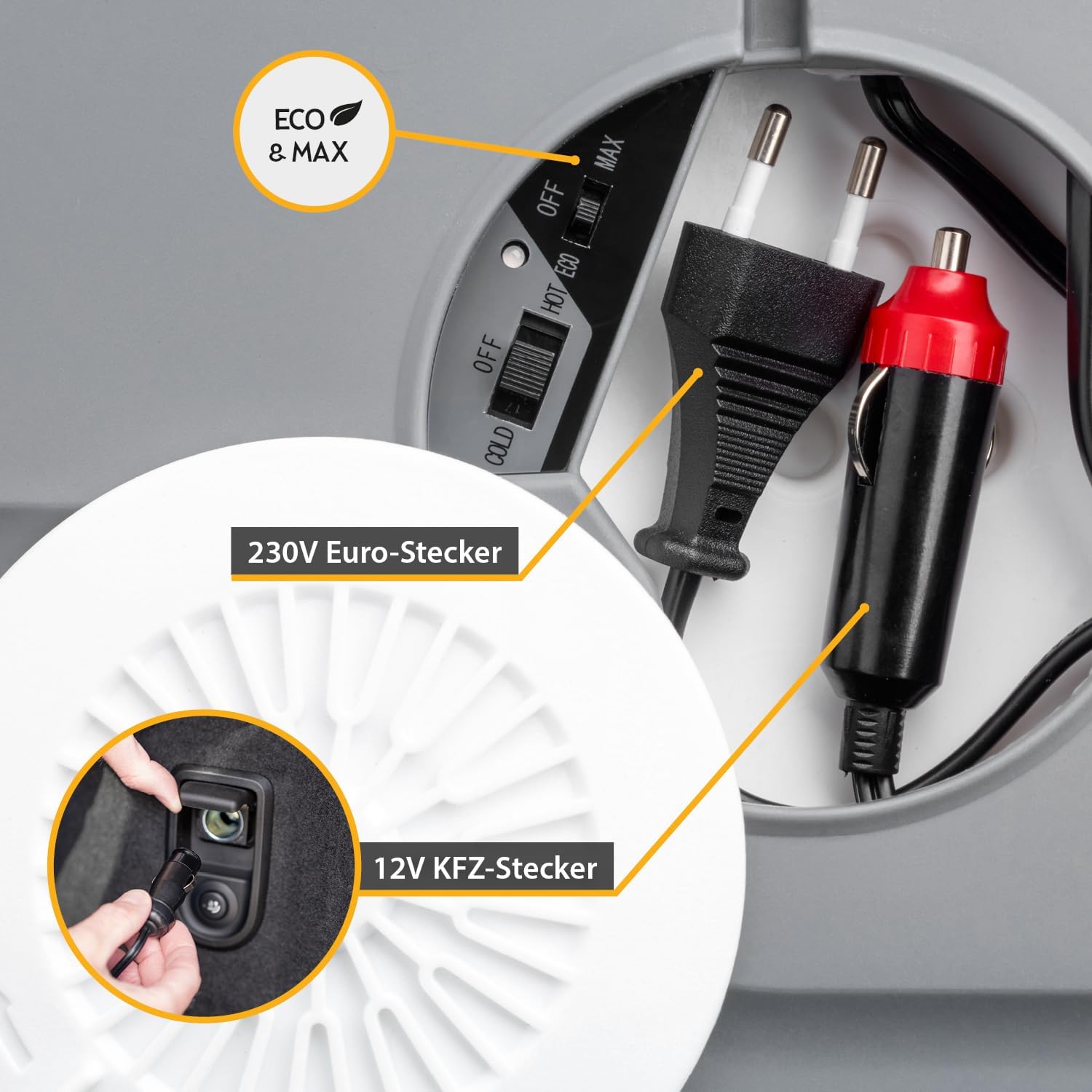 TZS First Austria - Kühlbox 45L elektrisch 12V 230V Anschluss für Auto & Steckdose - Thermoelektrische Cool Box kühlt & wärmt - Mini Kühlschrank mit Rollen - Für Camping, Festivals, Reisen - Grau