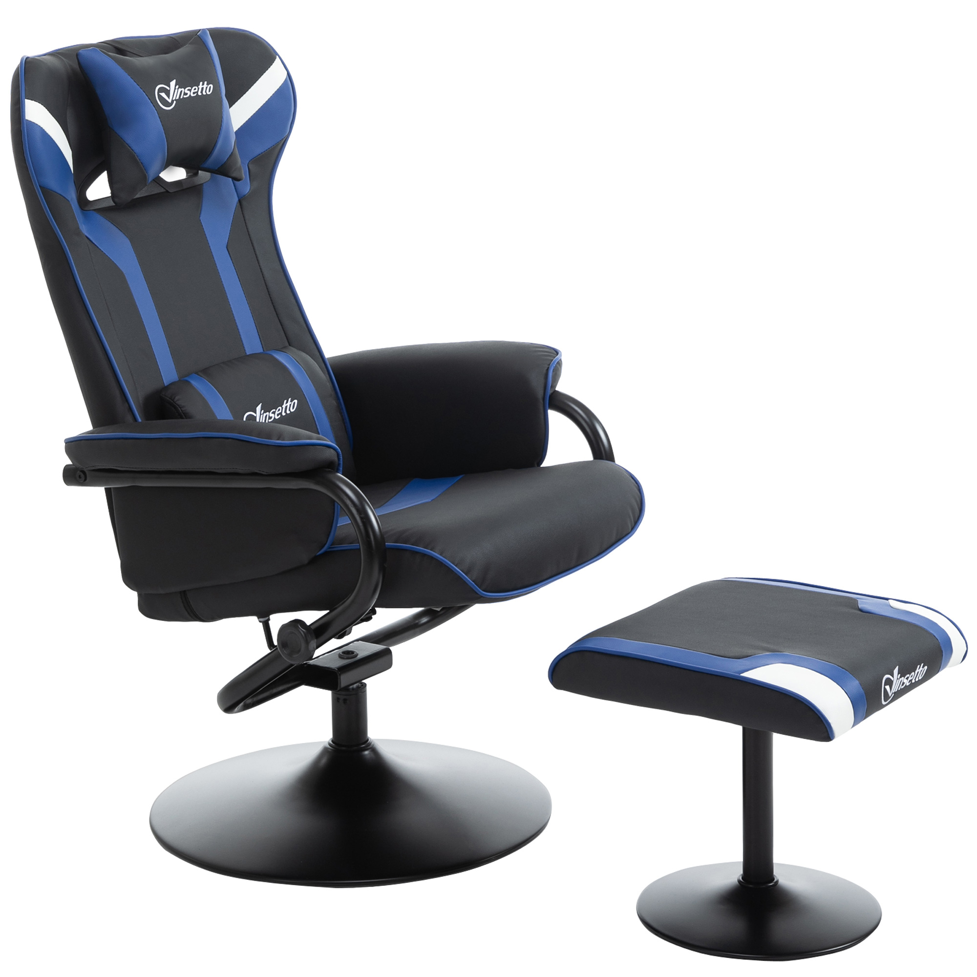 Vinsetto Relaxsessel mit Fußhocker, inkl. Kopfstütze und Lendenkissen, bis 130° verstellbare Rückenlehne, Dunkelgrau + Blau