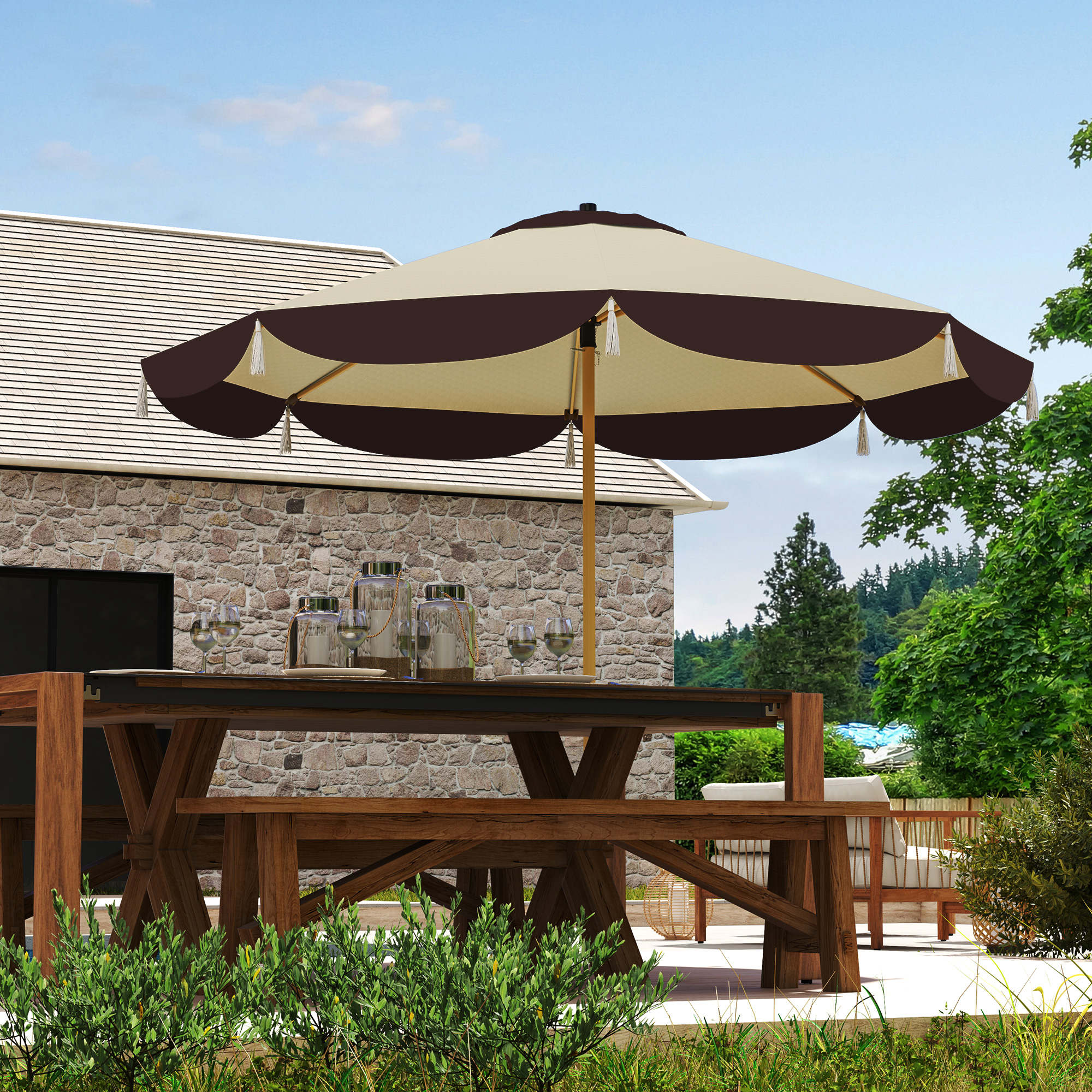 Outsunny Gartenschirm Ø2,6 m mit UV50+ Abdeckung, Belüftungsöffnung und 8 Streben, Beige