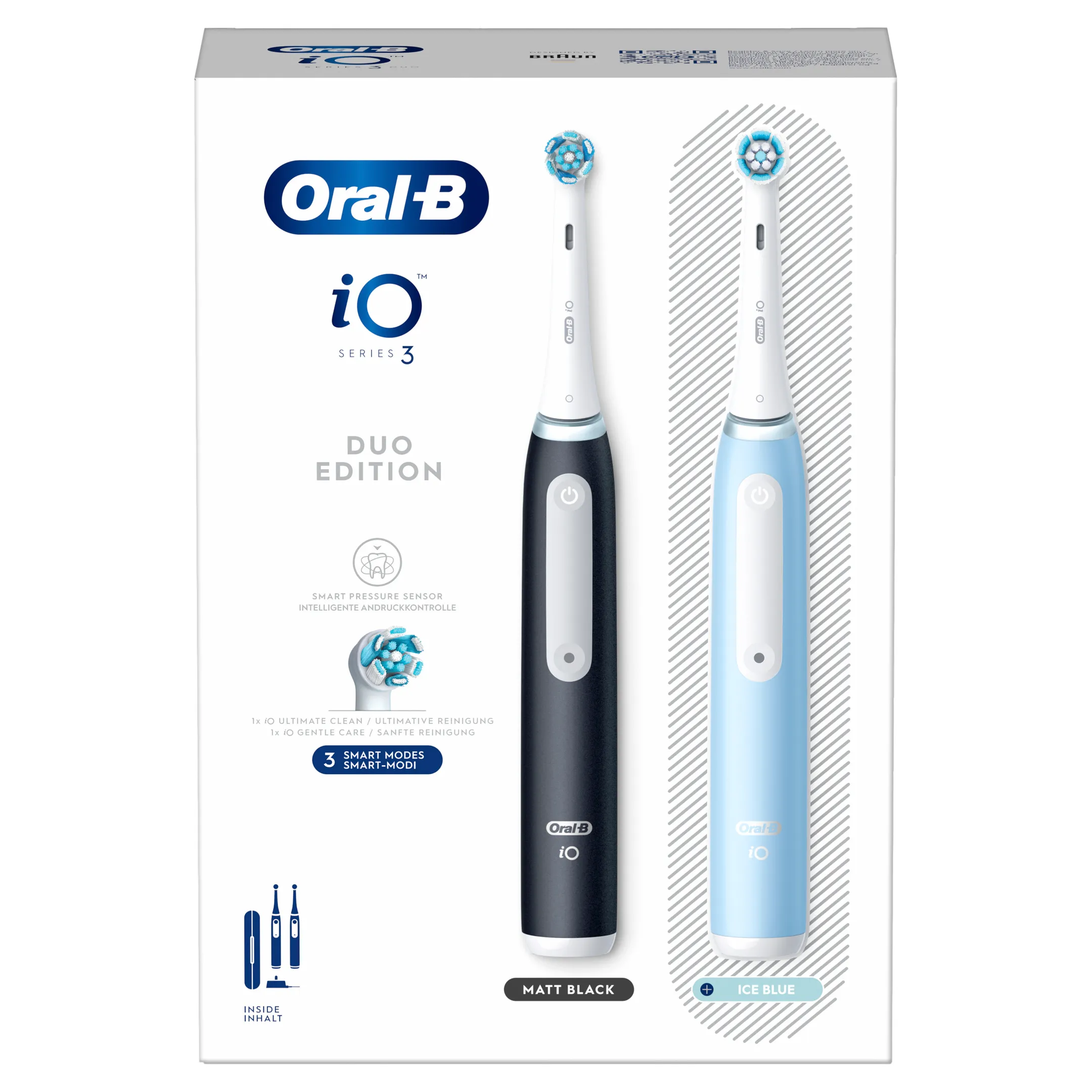 Oral-B Elektrische tandenborstel iO3 Duo Matt Zwart/Ice Blauw + Reisetui