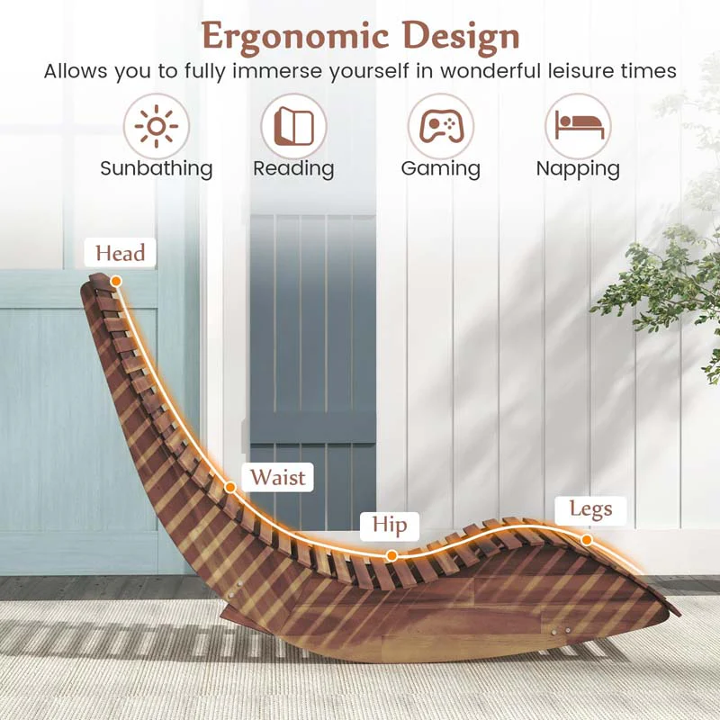 Eletriclife Outdoor Acacia Wood Rocking Chair with Widened Slatted Seat and High Back