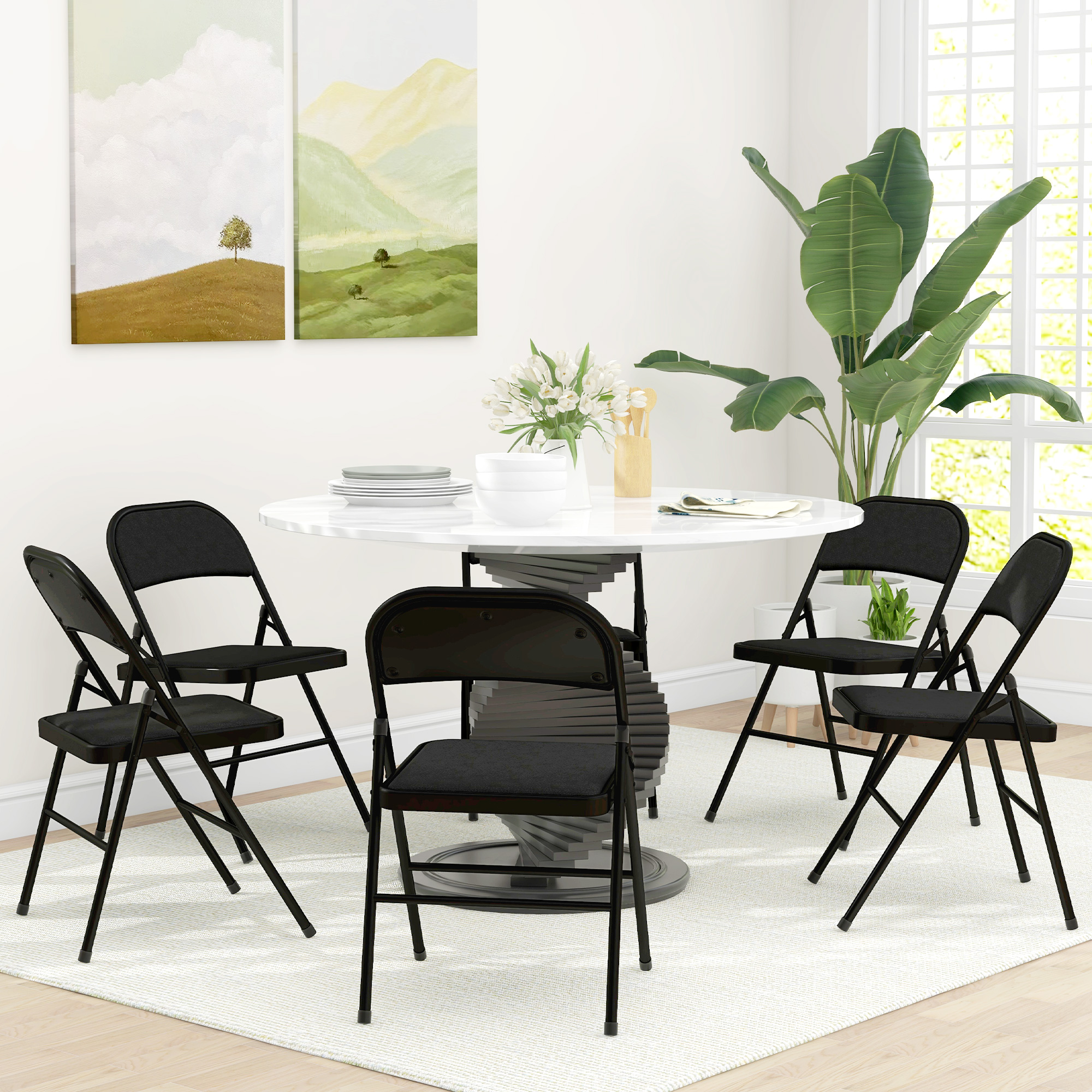 HOMCOM Set von 6 Klappbaren Stühlen mit Gepolsterter Sitzfläche aus Polyester und Stahlgestell, Schwarz