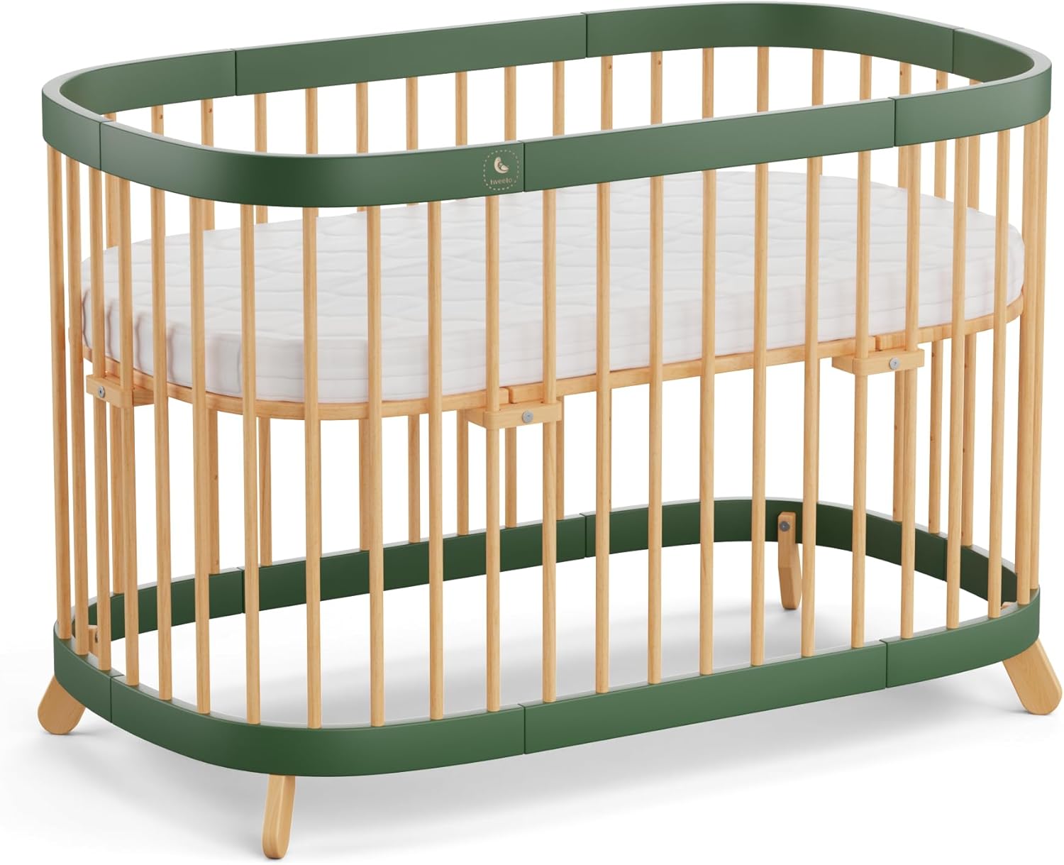 tweeto® Babybett 7 in 1 – mitwachsendes Babybett aus Holz | höhenverstellbares Beistellbett & Gitterbett | umbaubar zu Kinderbett & Laufstall (Buche Natur)