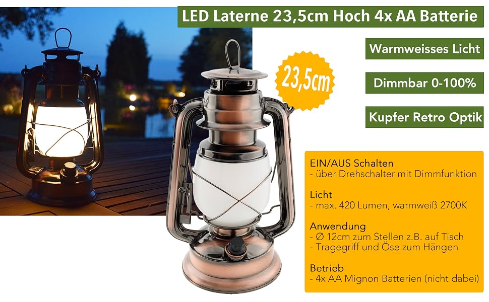 Lanterna LED dimmerabile Batteria Rame Steampunk Campeggio Giardino Luce Da Tavolo
