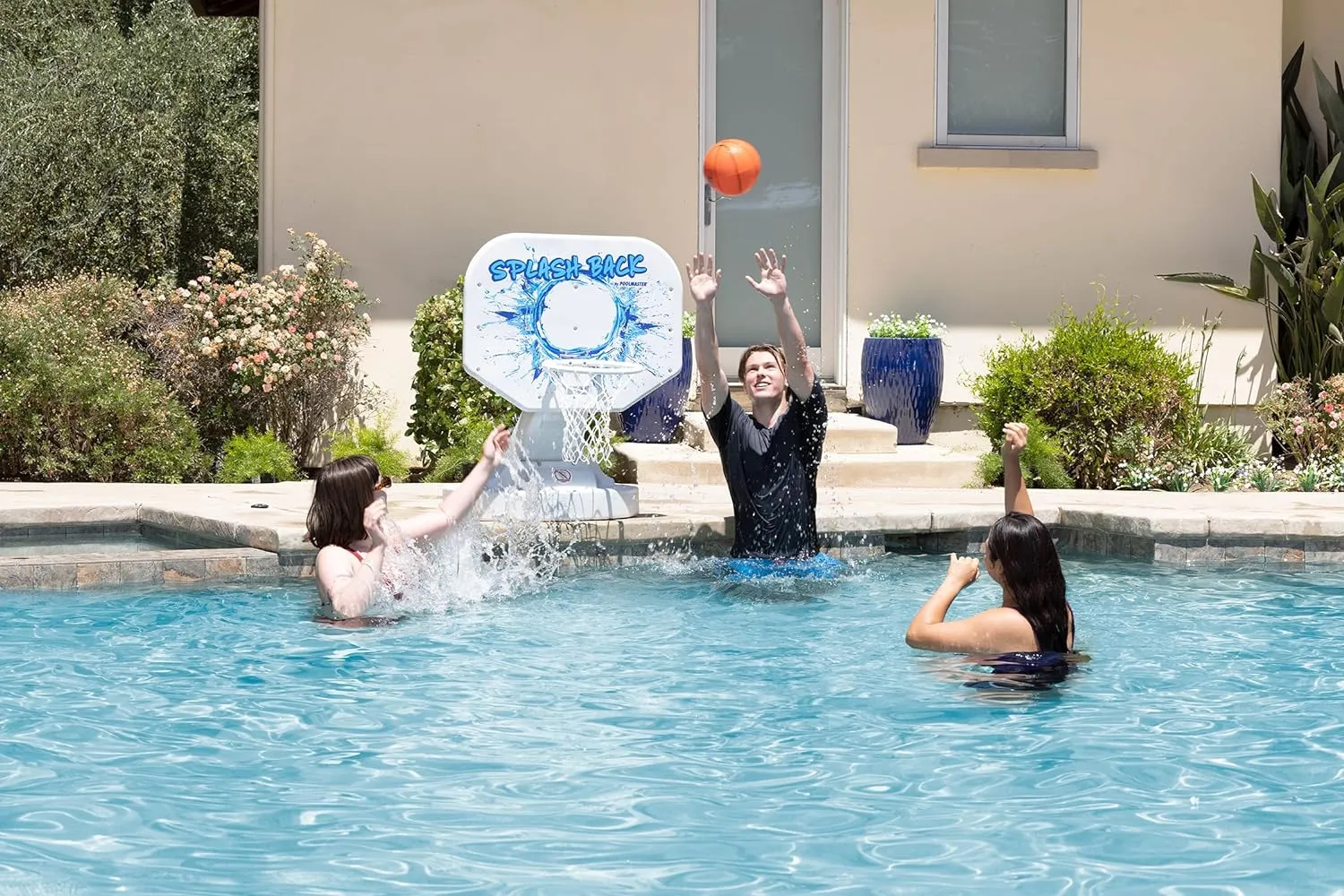Poolmaster Splashback Poolside Basketball Hoop Game Set, All-Weather Backboard, Blue, 34′′x45′′x38′′