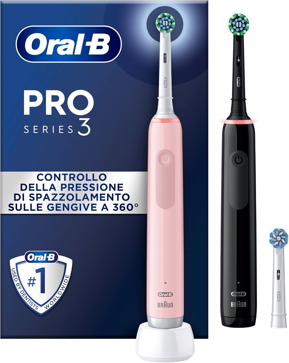 Oral-B Pro Series 3, 2 Spazzolini Elettrici, 3 Testina, Nero/Rosa