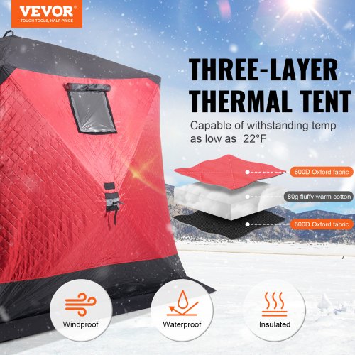 VEVOR Angelzelt 4-6 Personen Anglerschirm Pop Up Zelt Eisangelzelt 3,3x3,3x2m