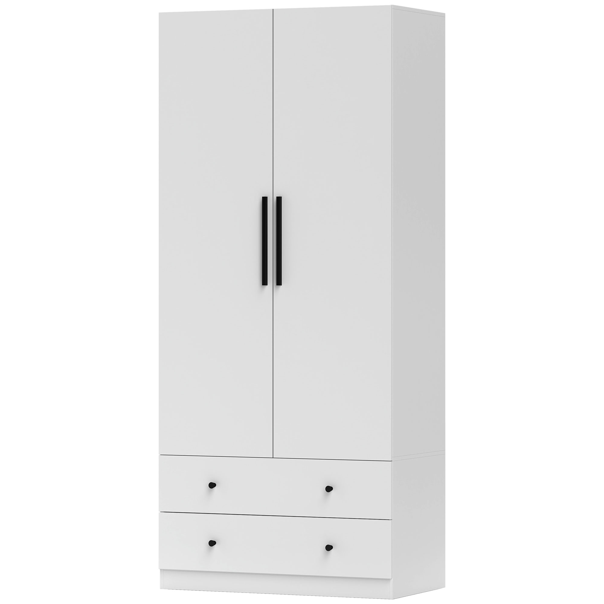 HOMCOM Kleiderschrank, 2 Türen, Hängebereich, Kleiderstange, 2 Schubladen, Spanplatte, Weiß