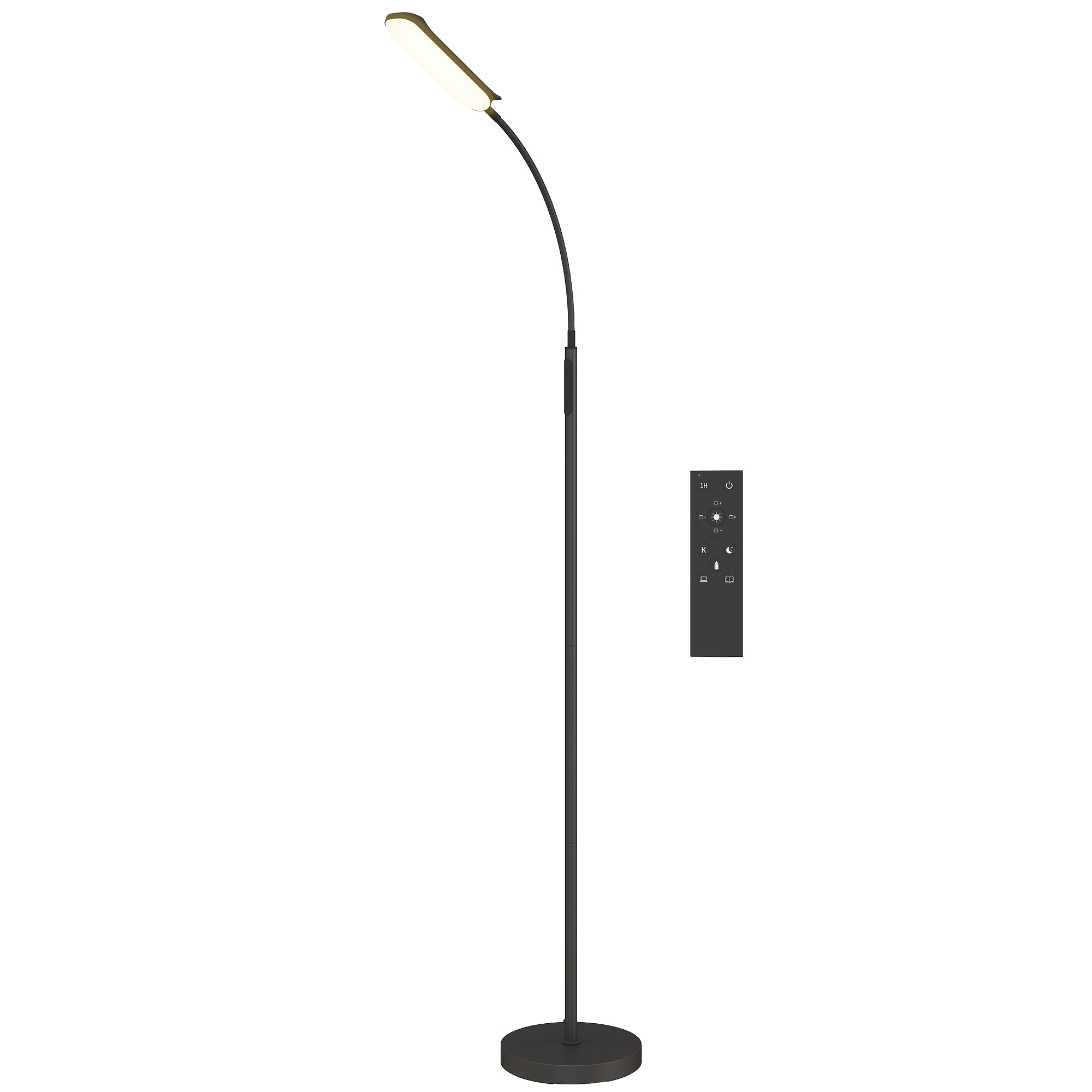 HOMCOM LED-Stehlampe, 5 Modi, Speicherfunktion, verstellbare Helligkeit, Stahl, Schwarz