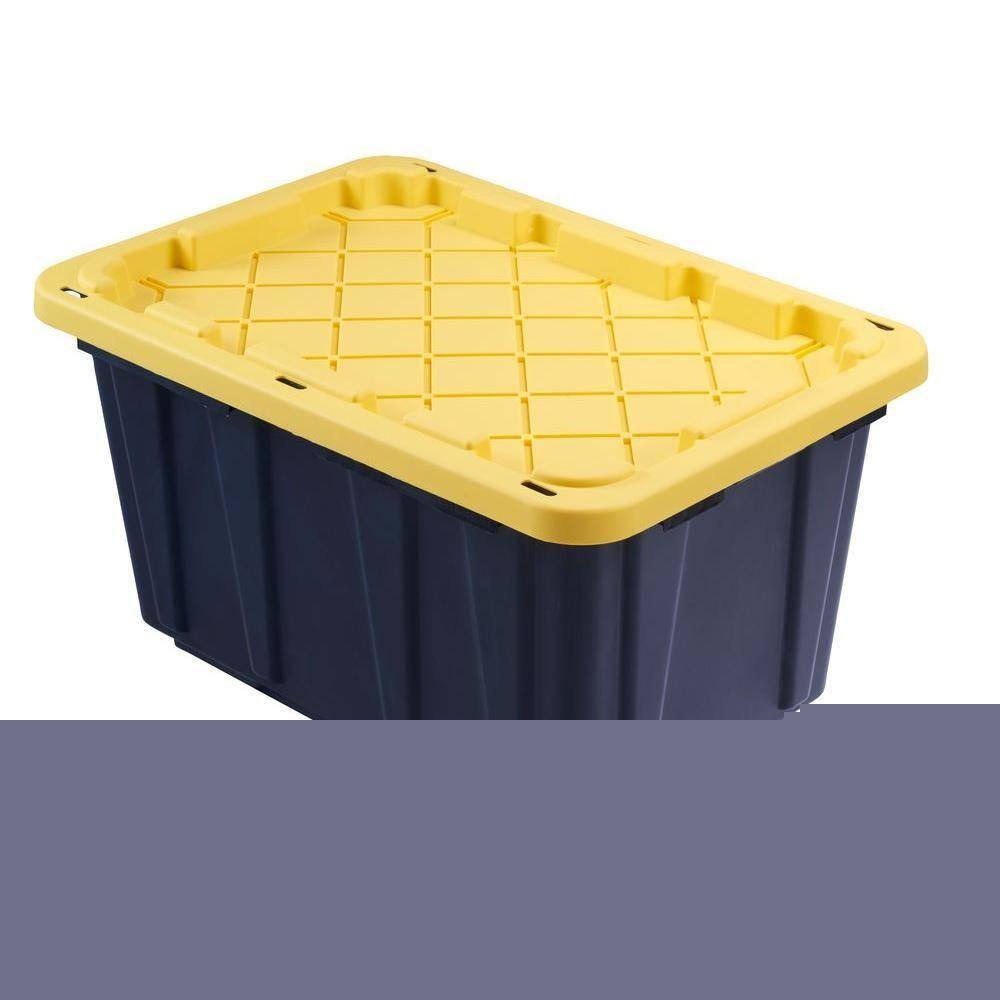 HDX 27 Gallon Black Storage Tote with Yellow Lid, Stackable & Waterproof, 5 Pack