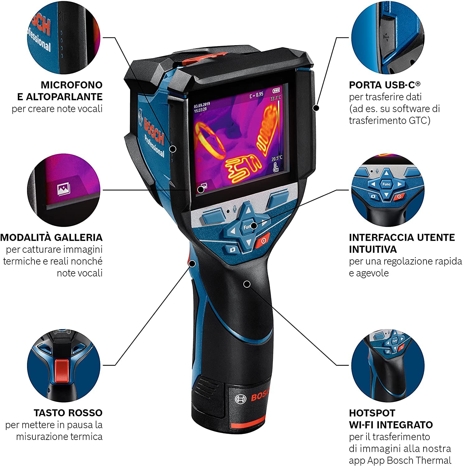 Bosch Professional Termocamera con sistema 12 V GTC 600 C (1 batteria da 12 V, con funzione app, intervallo di temperatura: da -20 °C a +600 °C, risoluzione: 256x192 px, in L-Boxx)