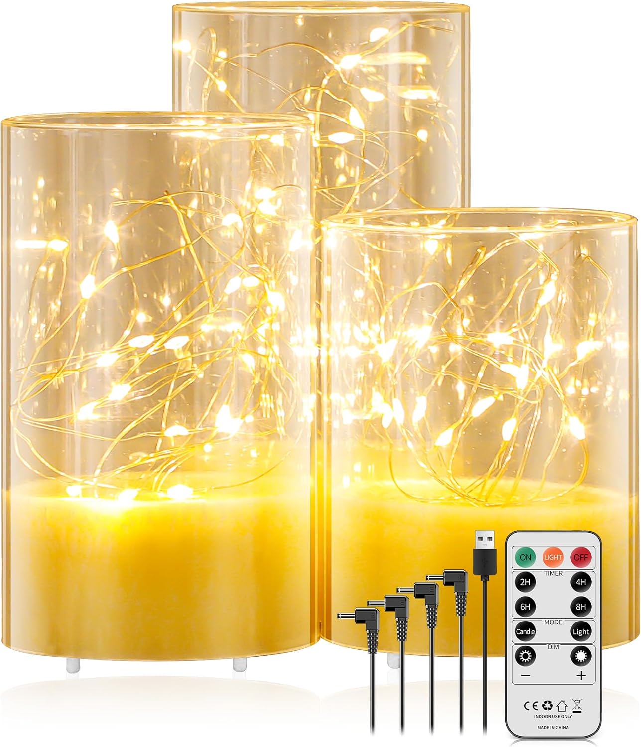 Forever Speed 3 Pezzi Candele LED Ricaricabili 1000mAH Luci di Fata con Telecomando Flameless Candela Decorativa per Decorazione per Feste, Campeggio, Matrimonio - Grigio
