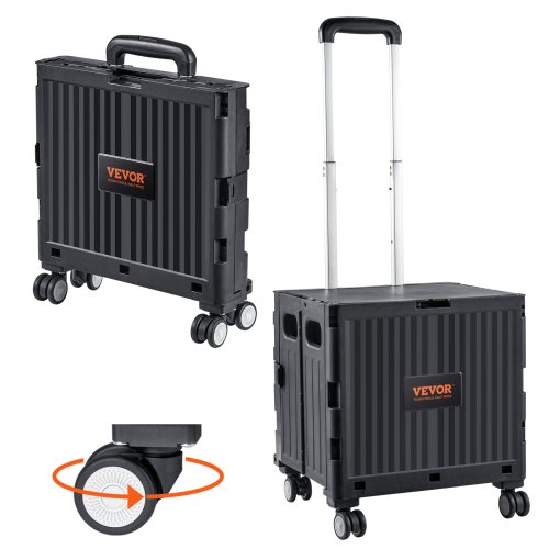VEVOR Einkaufstrolley Klappbar 24,9kg(Dynamisch)/49,8kg(Statisch) Trolley aus PP-Korb und Gummirädern Einkaufskorb Einkaufswagen 364x310x892mm Klappbox mit Rädern meistert alle Arten von Terrain