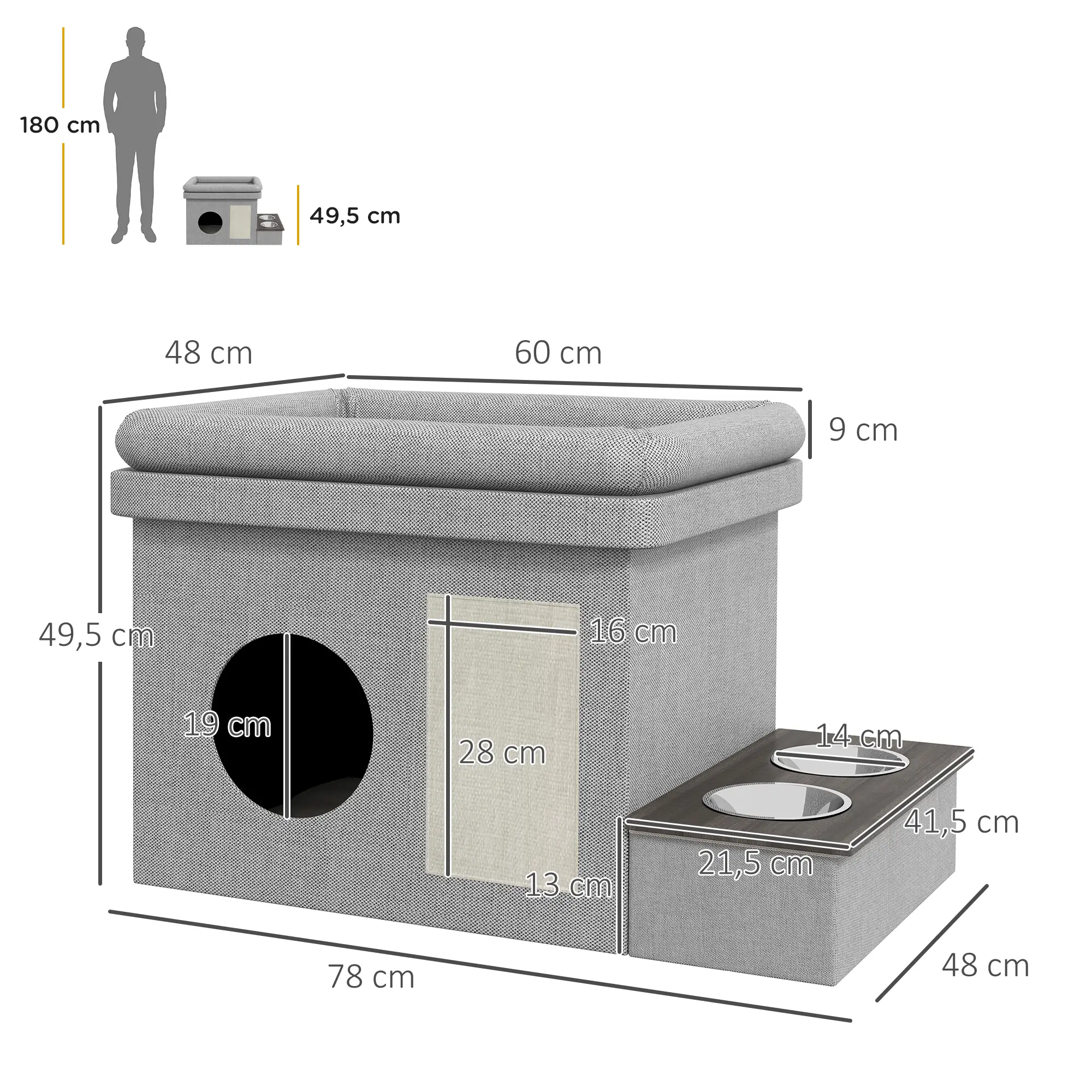 Roestvrijstalen voerbakset 2 kommen grijs 78x48x49,5 cm