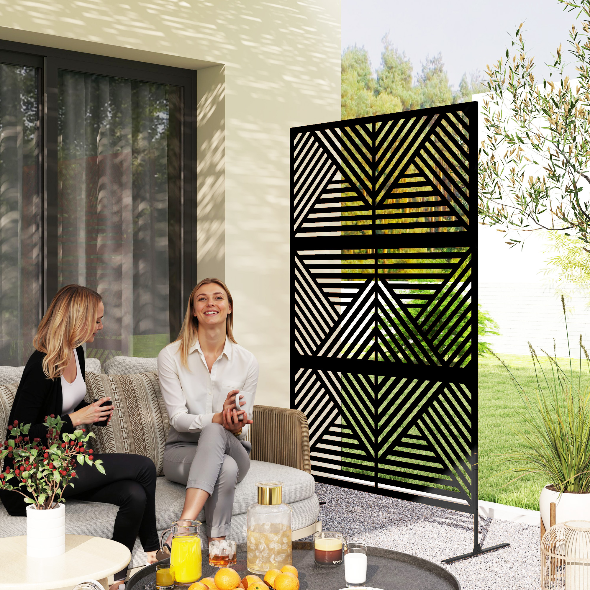Outsunny Dekorativer Outdoor-Trennwand und Rankgitter, 122x45x198 cm, Schwarz