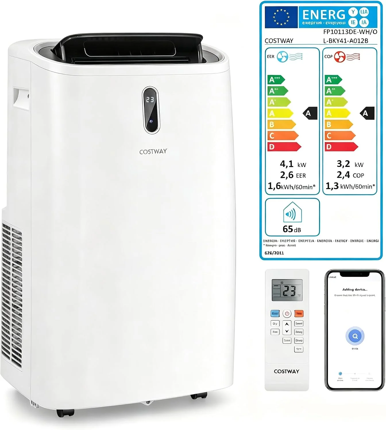 COSTWAY 14000BTU Klimagerät mit Abluftschlauch 4100W, Klimaanlage 5 in 1 Kühlen, Schlafmodus für Räume bis zu 135 m³, Heizen, Entfeuchten, 24H Timer