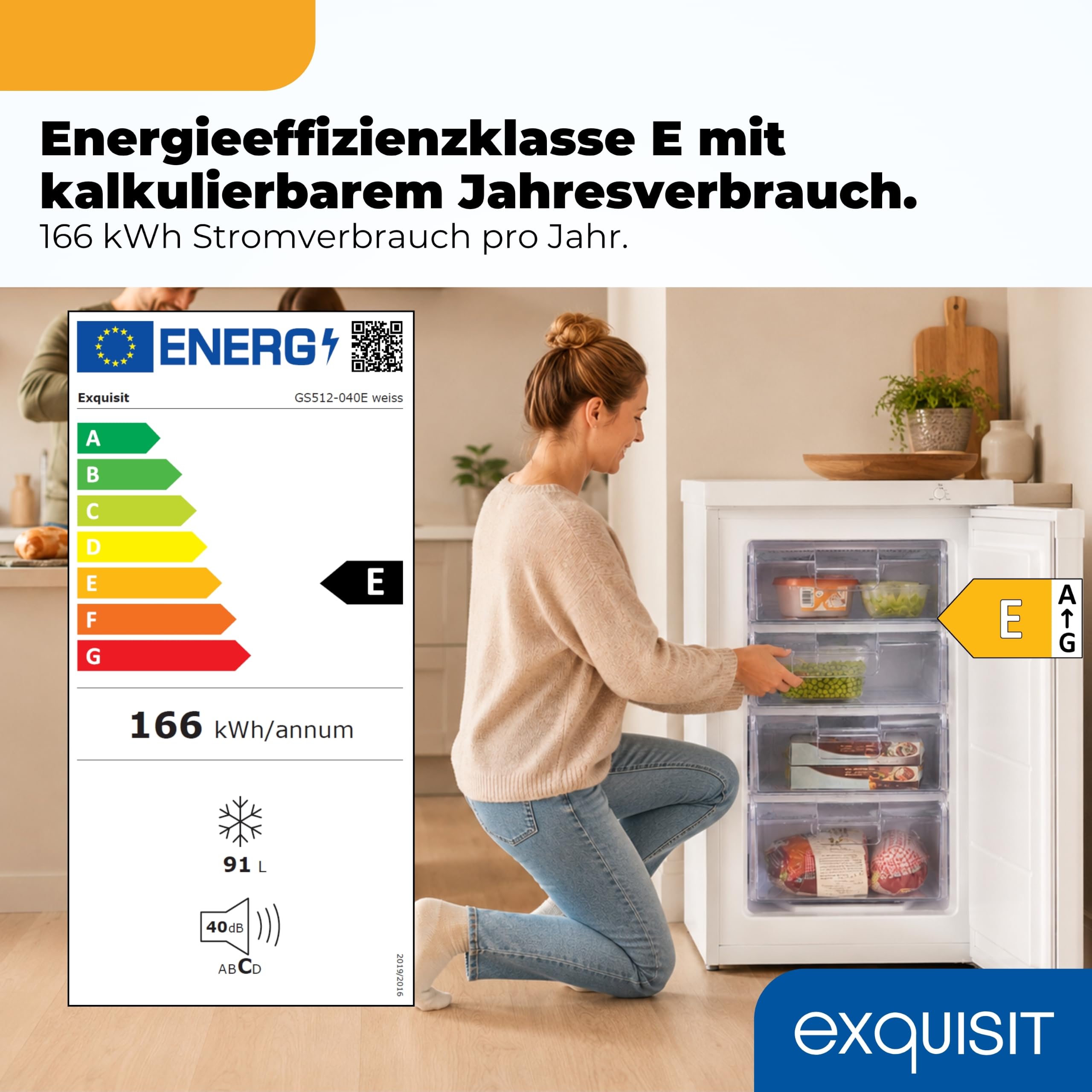 Exquisit GS512040E Gefrierschrank 91 Liter Tiefkühlschrank klein in Weiß kompakt für Haushalt und Küche