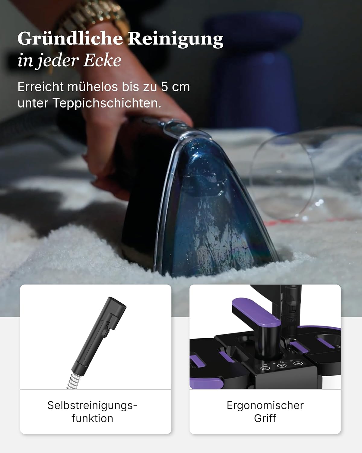 Motionflow PRO Teppichreiniger Waschsauger mit Dampffunktion – 1700W Dampfbürste, Polsterreiniger für Teppiche, Polstermöbel und Autositze uvm. Nasssauger mit Selbstreinigung, Dampfreiniger für alles