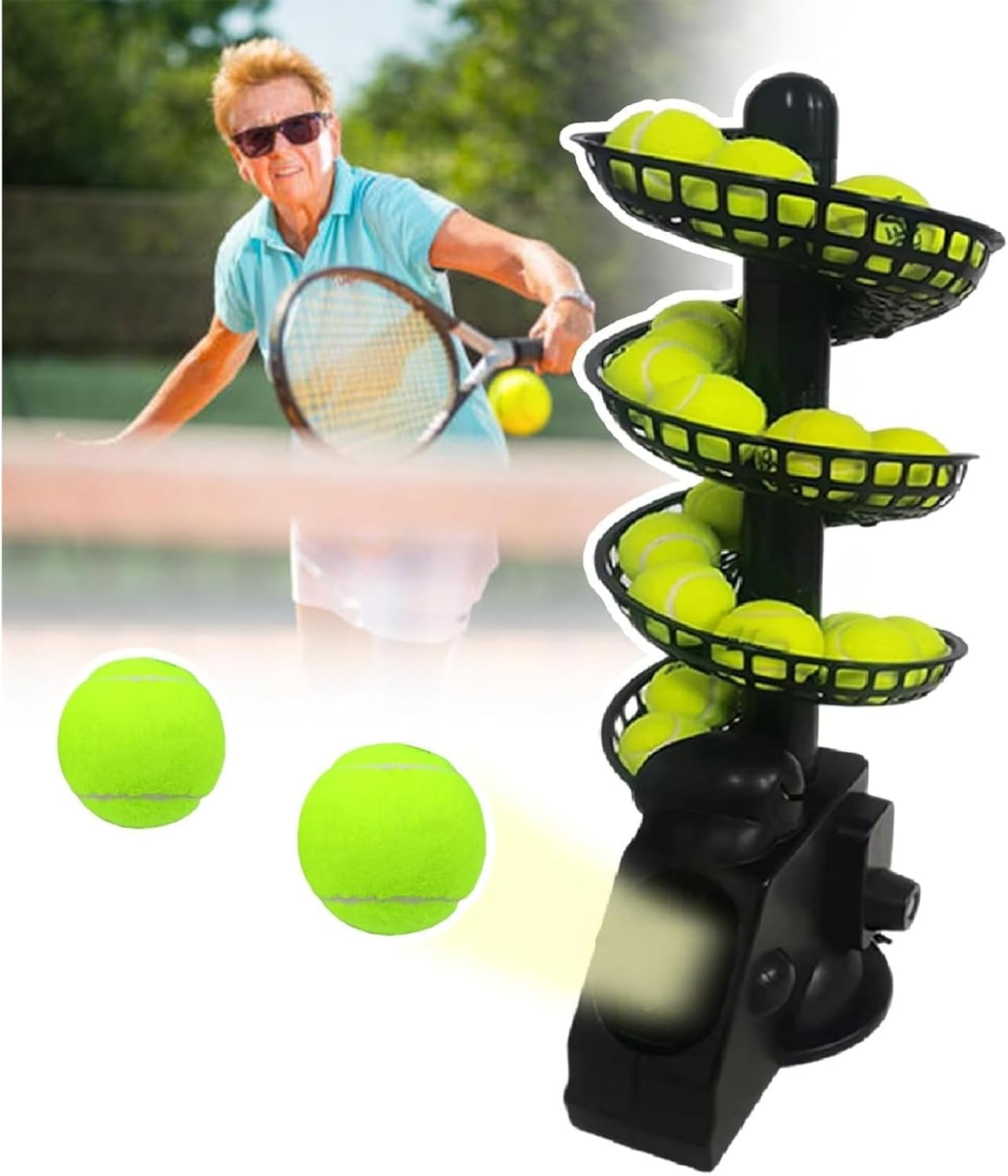 Leichte Tennisballmaschine, 3,5 Sek. Frequenz, 28 Bälle, Gelber Verbundstoff, Tennis-Trainer für Erwachsene