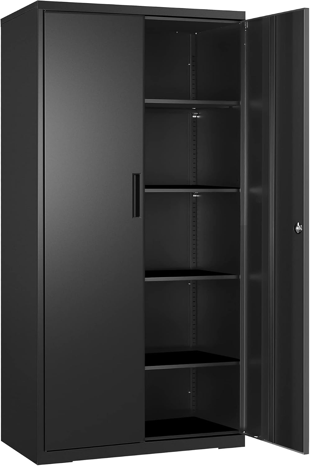 SONGMICS Armadietto Garage a 5 Ripiani con 2 Ante, Armadio Ufficio, 40 x 80 x 180 cm, 1 Serratura, Ripiani Regolabili, Armadio Metallo, Nero Opaco OMC015B01