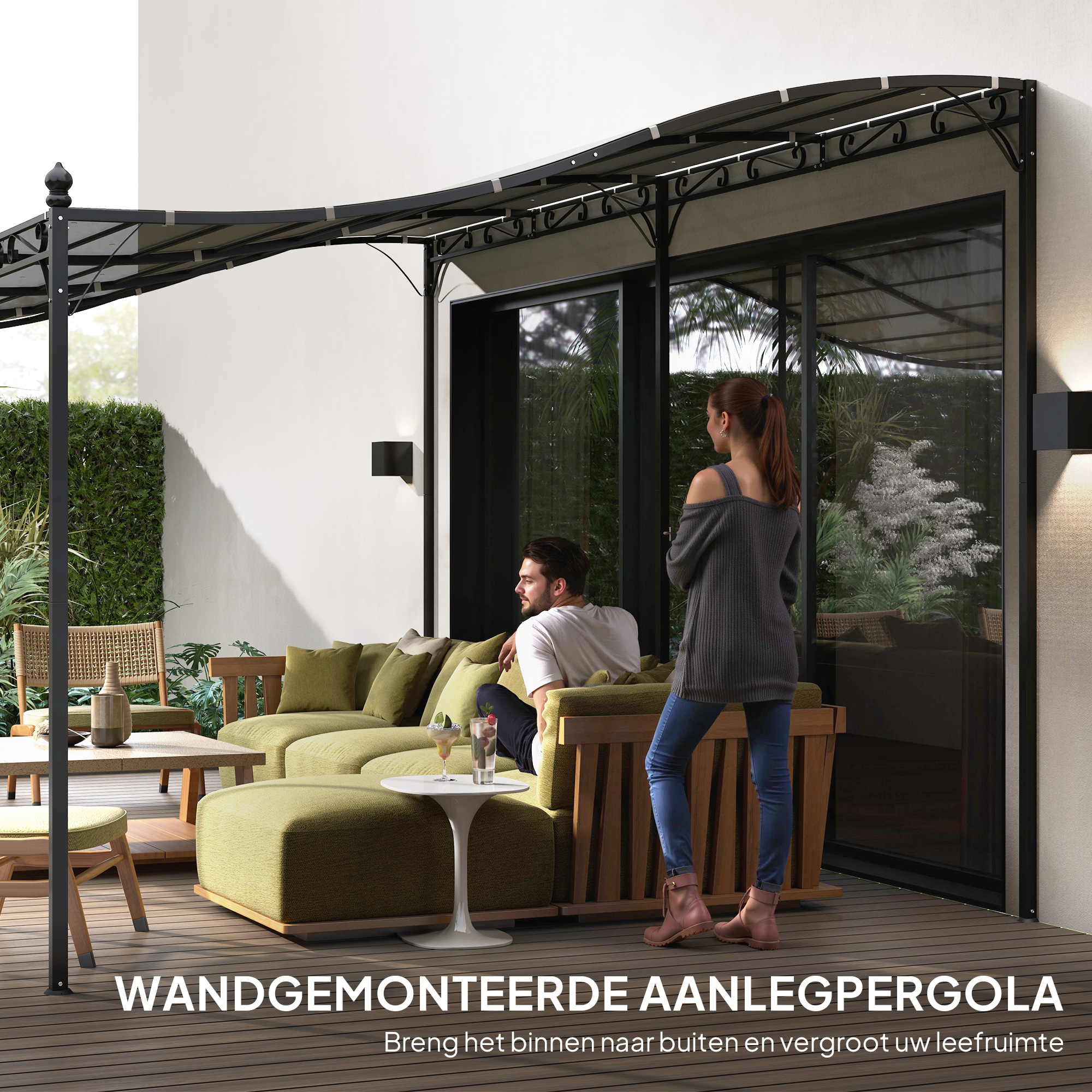 Outsunny 3 x 5 m Pergola, Flexibel Tuindak met Waterdichte Zeildoek en Metalen Frame, Schaduwverlener, Donkergrijs