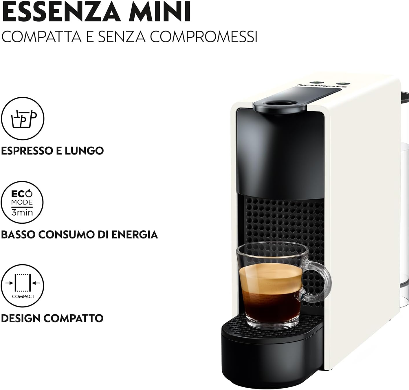 Krups Nespresso Essenza Mini XN1101, Coffee Machine, Nespresso Capsule System, Water Tank 0.6L, White