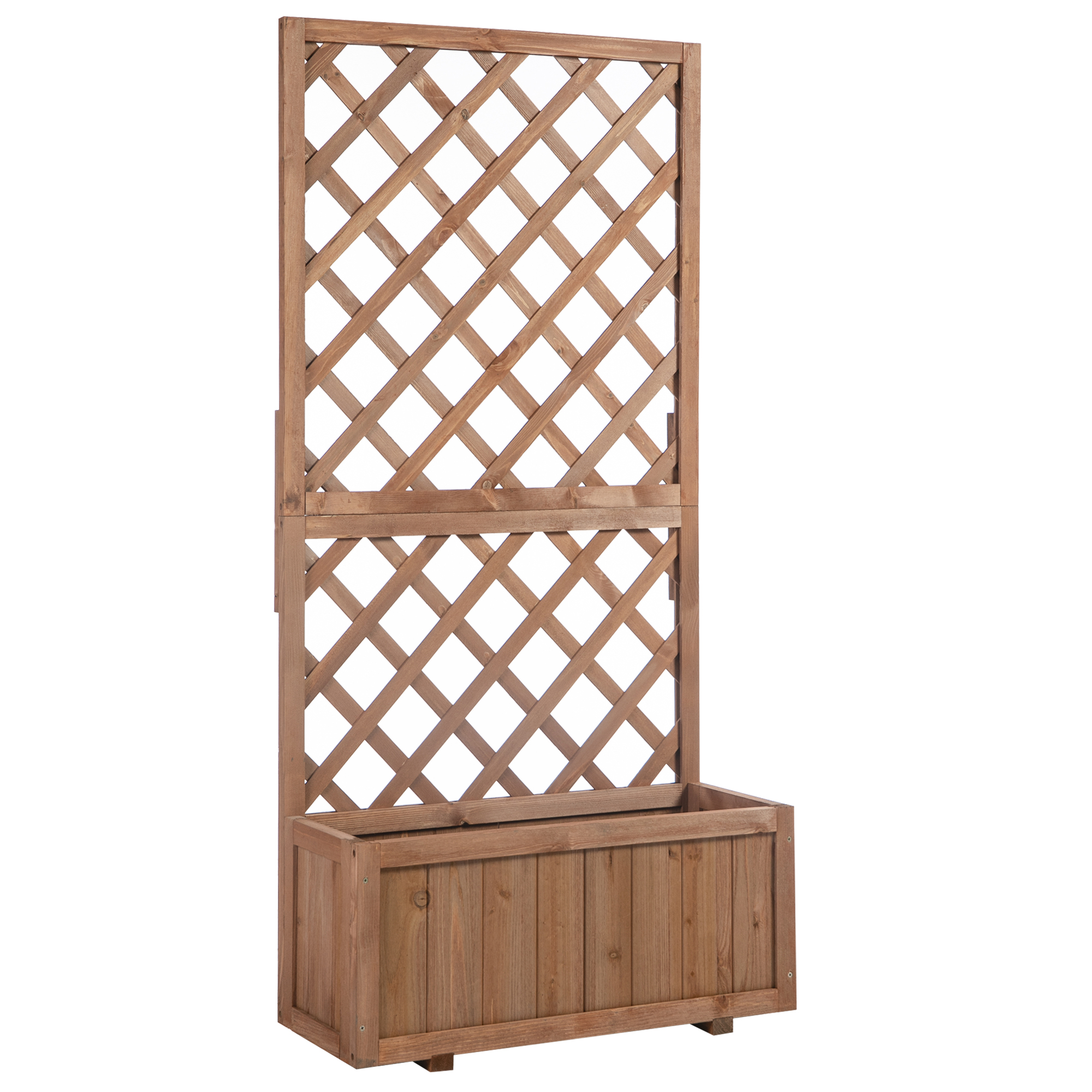 Outsunny Hochbeet Pflanzenkasten mit Rankgitter, Spalier Pflanzkübel, Blumenkasten Holz, 72,5x31,5x149,5cm für Garten Balkon Terasse, Blumenkübel für Kletterpflanzen, Blumen, Orange
