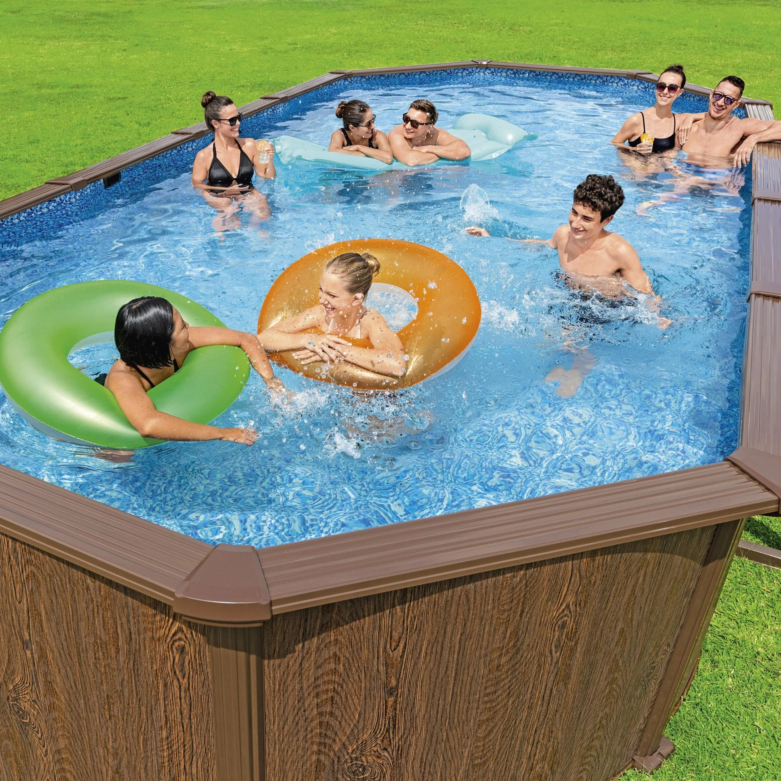 2025 Kit per piscina ovale Hydrium in acciaio effetto legno da 24 piedi x 52 pollici per piscina fuori terra