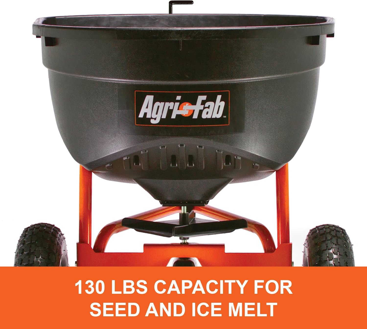 Agri-Fab 45-0463 Pull Behind Broadcast Spreader 130 lb. Hopper Capacity Designed for Seed  Fertilizer  Salt  Ice Melt with Universal Hitch 12 ft. Spread Width for Riding Lawn Mowers and Lawn Tractors