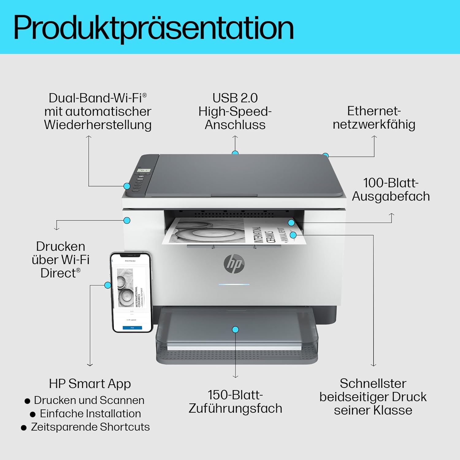 HP LaserJet MFP M235sdw Multifunktions-Laserdrucker Schwarzweiß, Drucken, Kopieren, Scannen, Automat.beidseitiger Druck, Dual-Band Wi-Fi, USB, LAN, HP Smart App, Intelligente Benutzeroberfläche