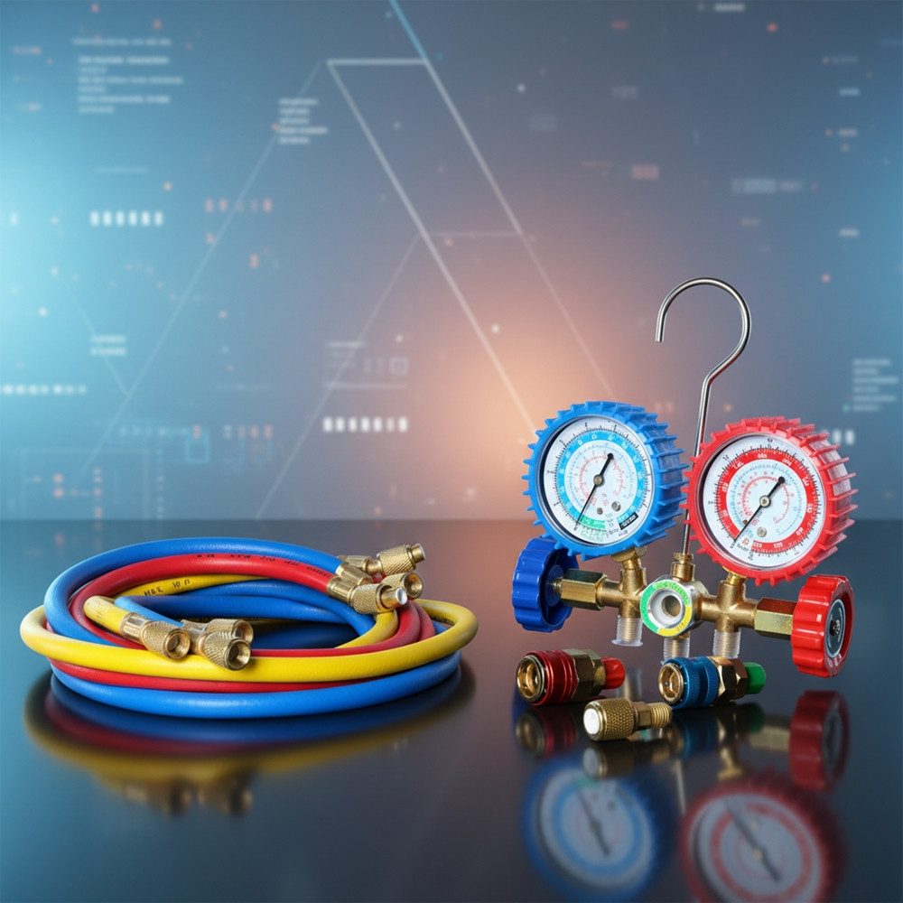 Klimaanlagenschlauch Schläuche Schauglas + Manometer 2-Wege Klimaanlage R134a R22 R12 R502