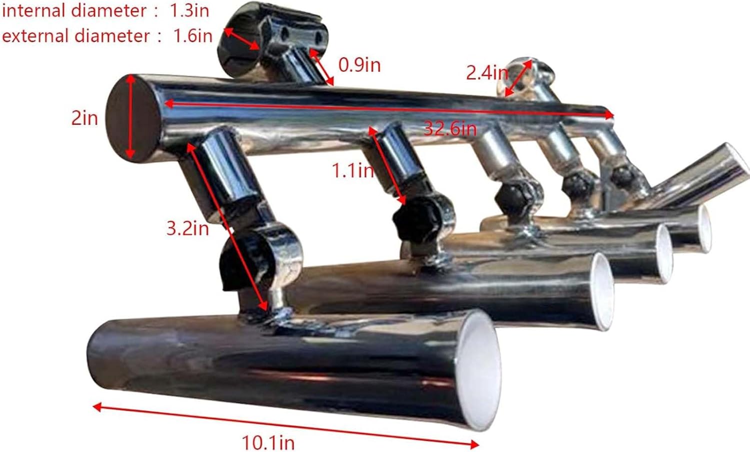 Verstellbarer Angelrutenhalter Mit 5 Rohren, Angelkonsole Aus Edelstahl, Boots-T-Top-Raketenwerfer, Angelrutenbasis, Oben Montierter Rutenhalter Mit 2-Zoll-Klemme