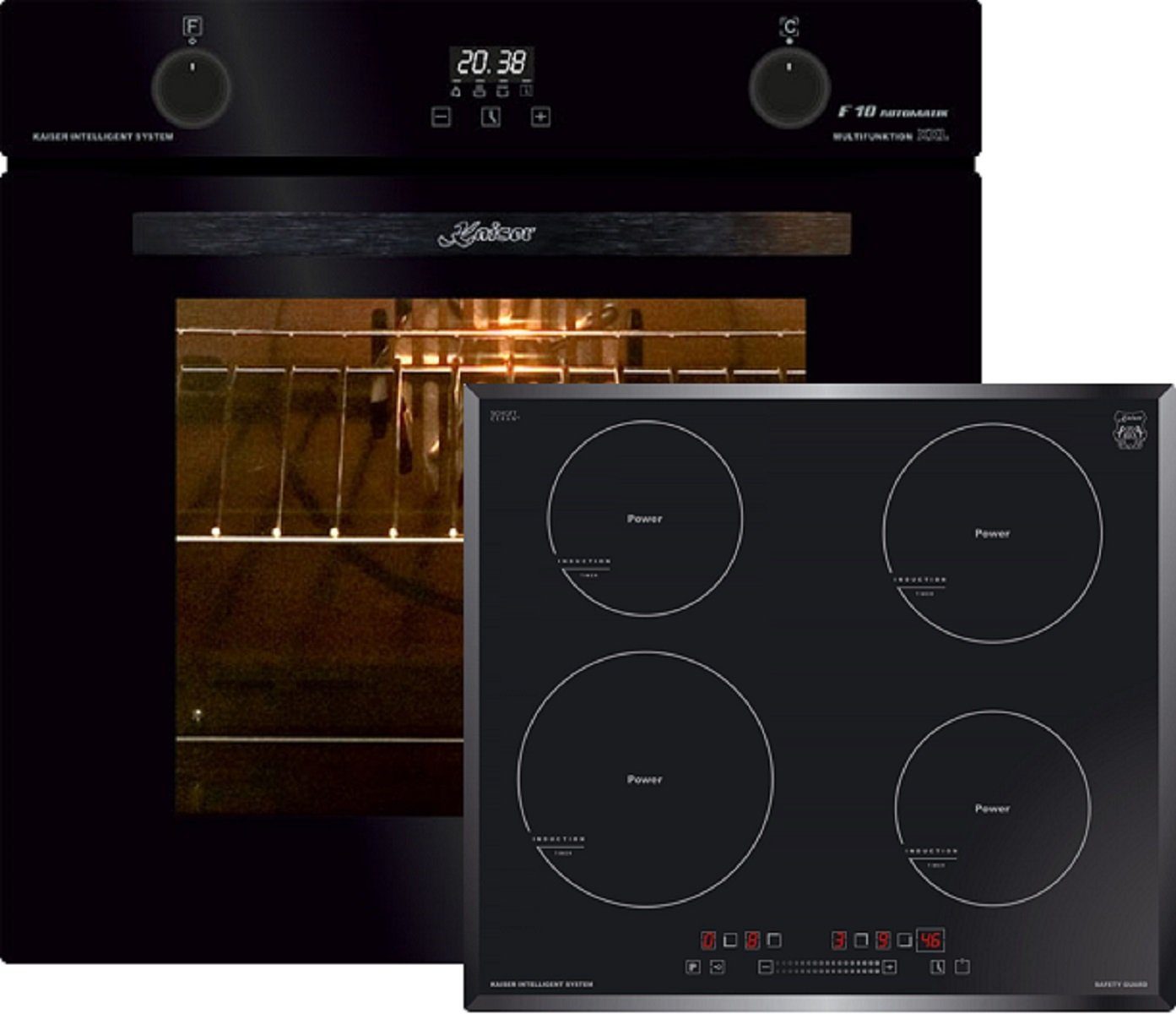 Backofen-Set Herd Set Autark Elektro Backofen, Autark, 79L, 10Funktionen+Induktionskochfeld 60 cm Schwarz Glas Power Booster EH 6367 + KCT 6705 FI.
